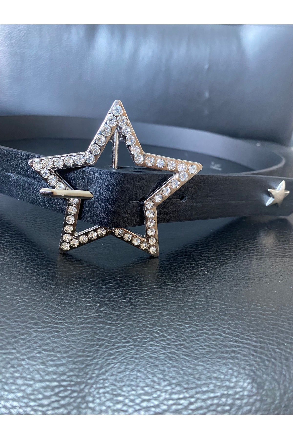 Aksabeltchokers 3.cm taşlı gümüş renk yıldız tokalı kadın Kemeri görsel 3