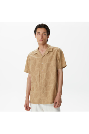 Nautica Erkek Bej Classic Fit Kısa Kollu Desenli Gömlek