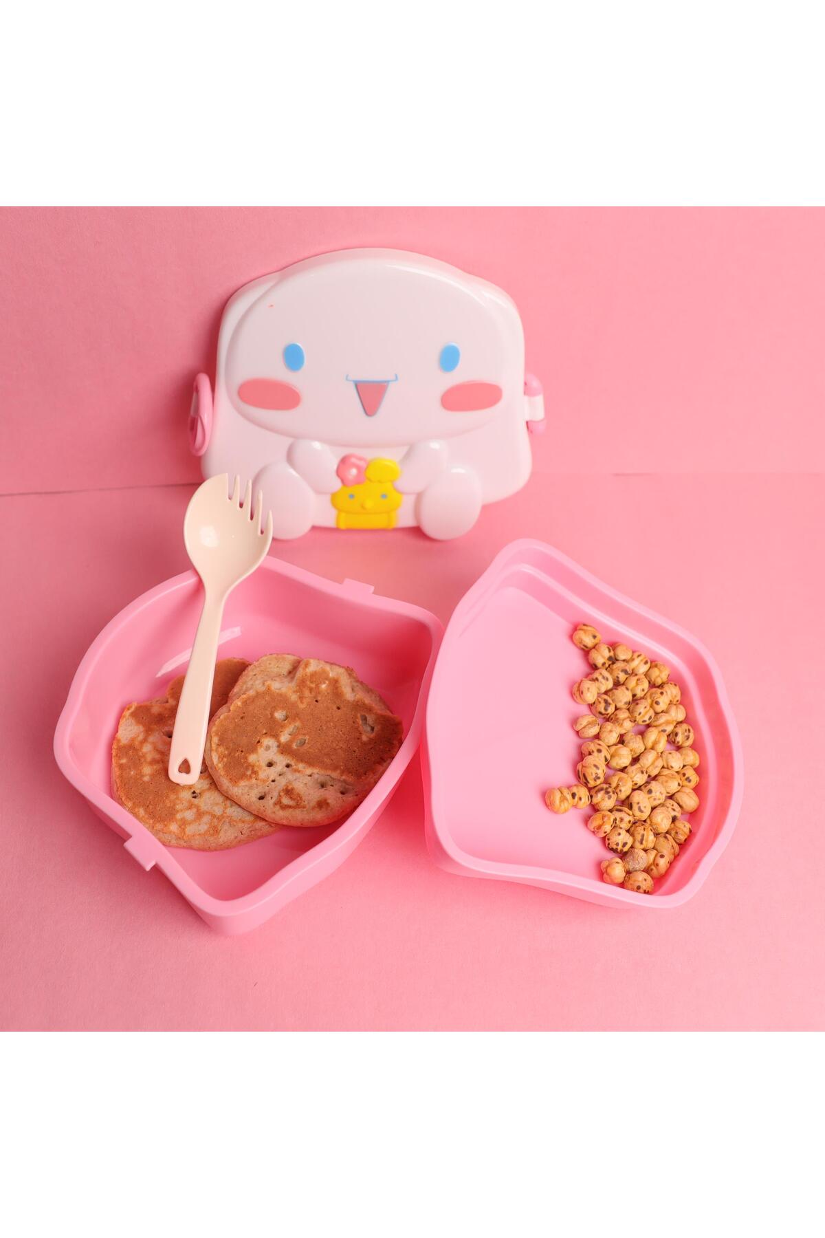 Piraye Gift Kawaii Cinnamoroll Bölmeli Plastik Kaşıklı Beslenme Yemek Kabı Pembe fotoğrafı 3 (önizleme)