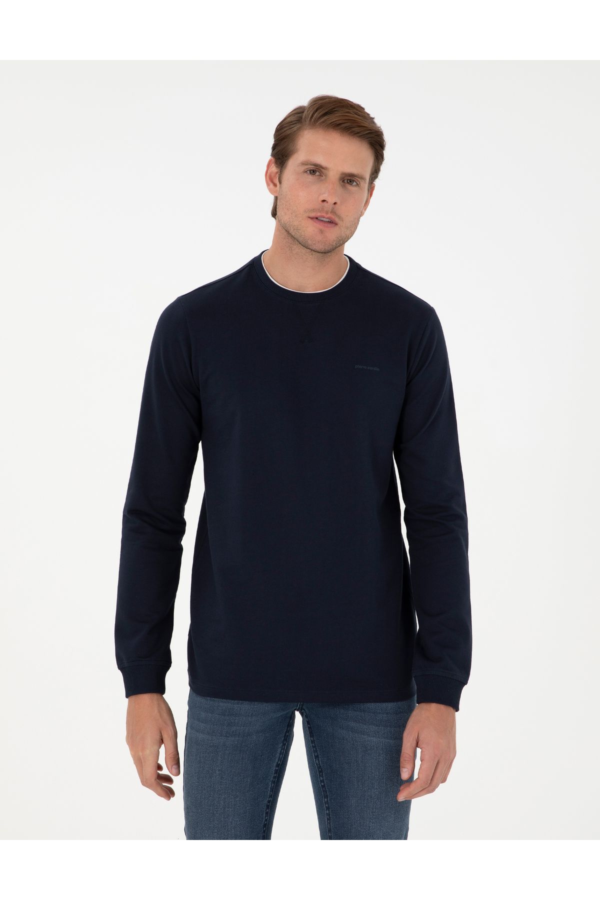 سویشرت ساده پیر کاردین آبی ناوی Regular Fit Crew Neck Basic 50298968-vr033