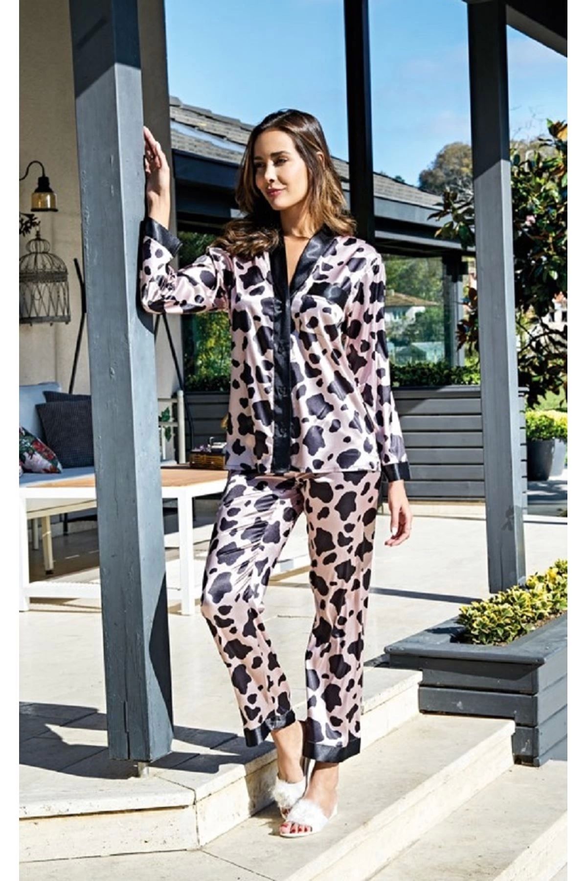 Beruflic-A+ Quality Dalmatian Satin Long Sleeve Buttoned Dowry Nightgown Dressing Gown Set 2