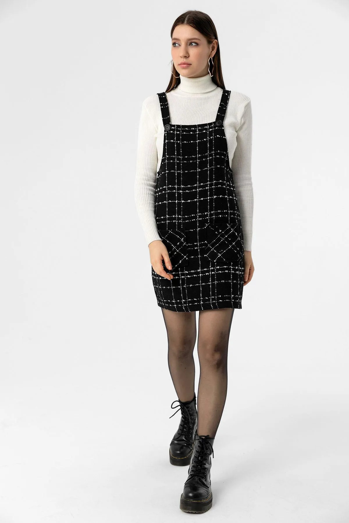 citycenterfashion Kadın Ön Cep Detaylı Mini Tüvit Salopet cty-şim-245332