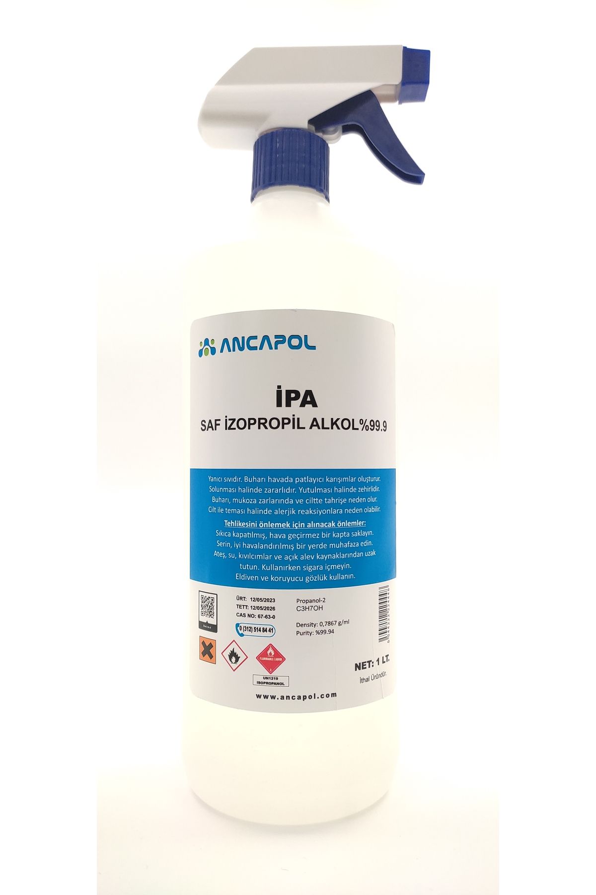 Ancapol Sprey Başlıklı 1 Lt - Saf Izo Propil Temizlik Solventi %99.90 (İZOPROPİL ALKOL,İPA,DEZENFEKTAN)