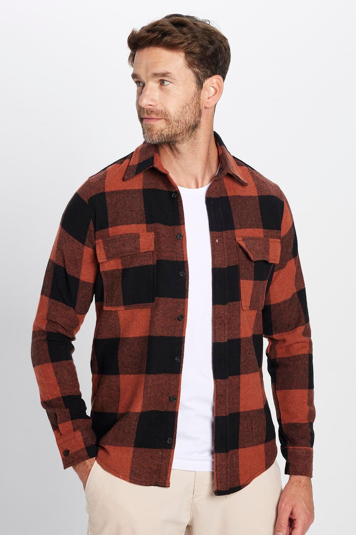 تودورز پیراهن زمستانی چهارخانه دو جیب دار Lumberjack باریک و اسلیم فیت یونیسکس