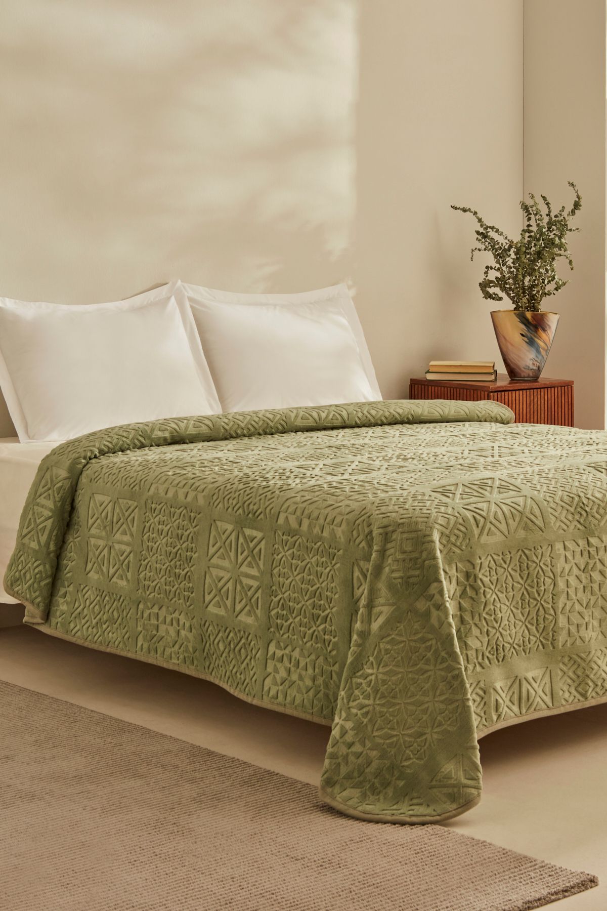 Karaca Home-Rita Green Emboss Blanket - Double 1