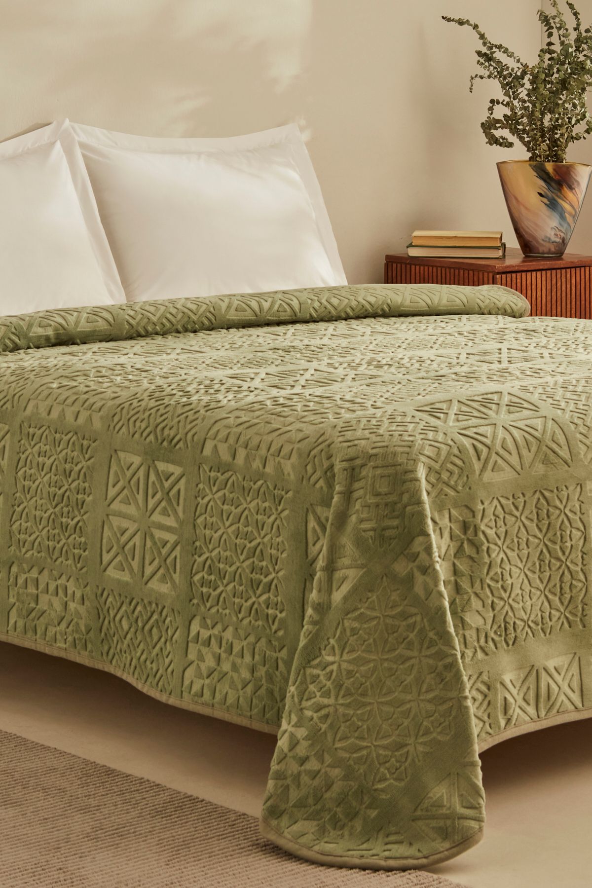 Karaca Home-Rita Green Emboss Blanket - Double 2