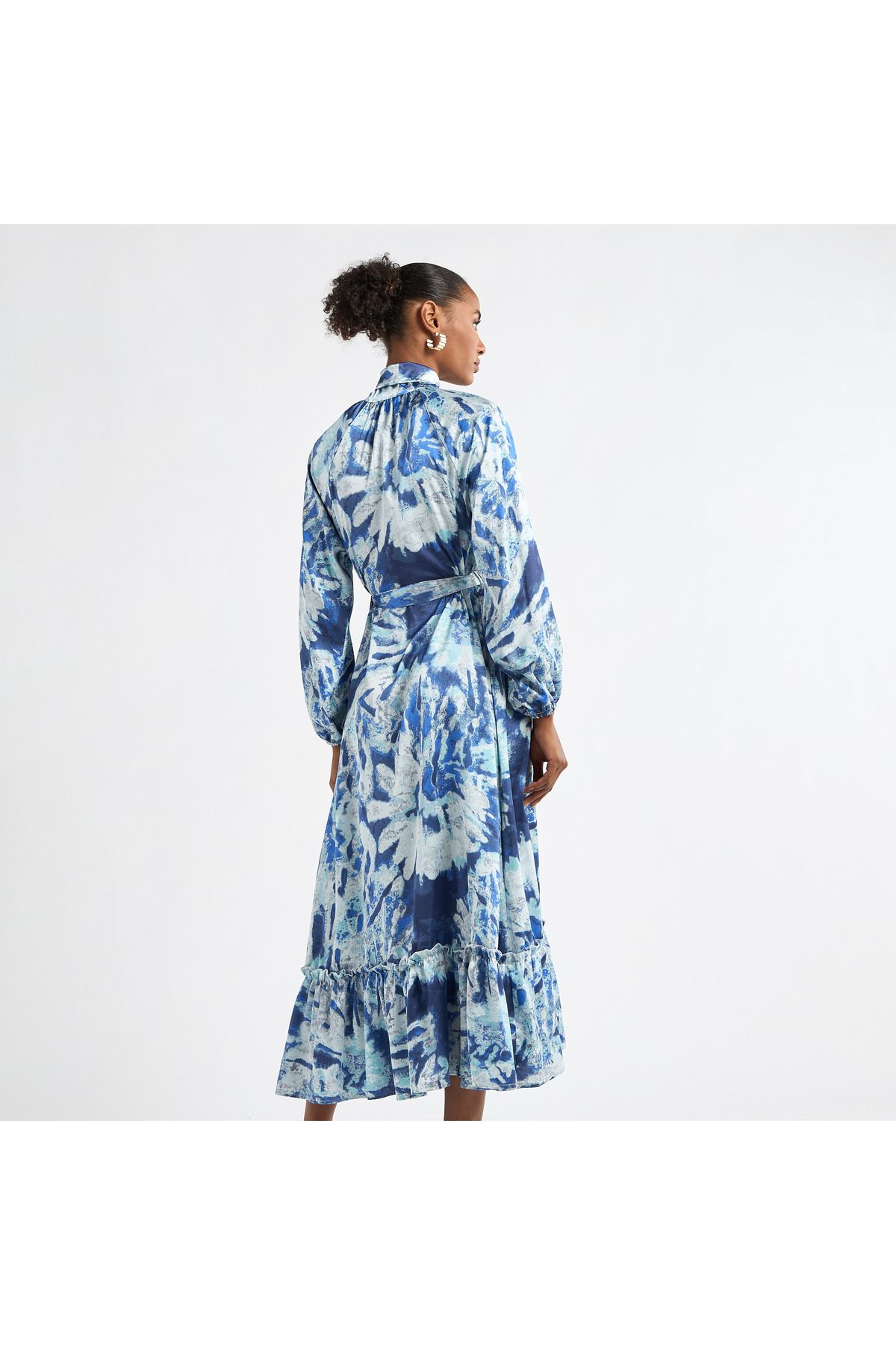 FAV-All-Over Print Shirt Dress with Long Sleeves and Flounce Hem 3