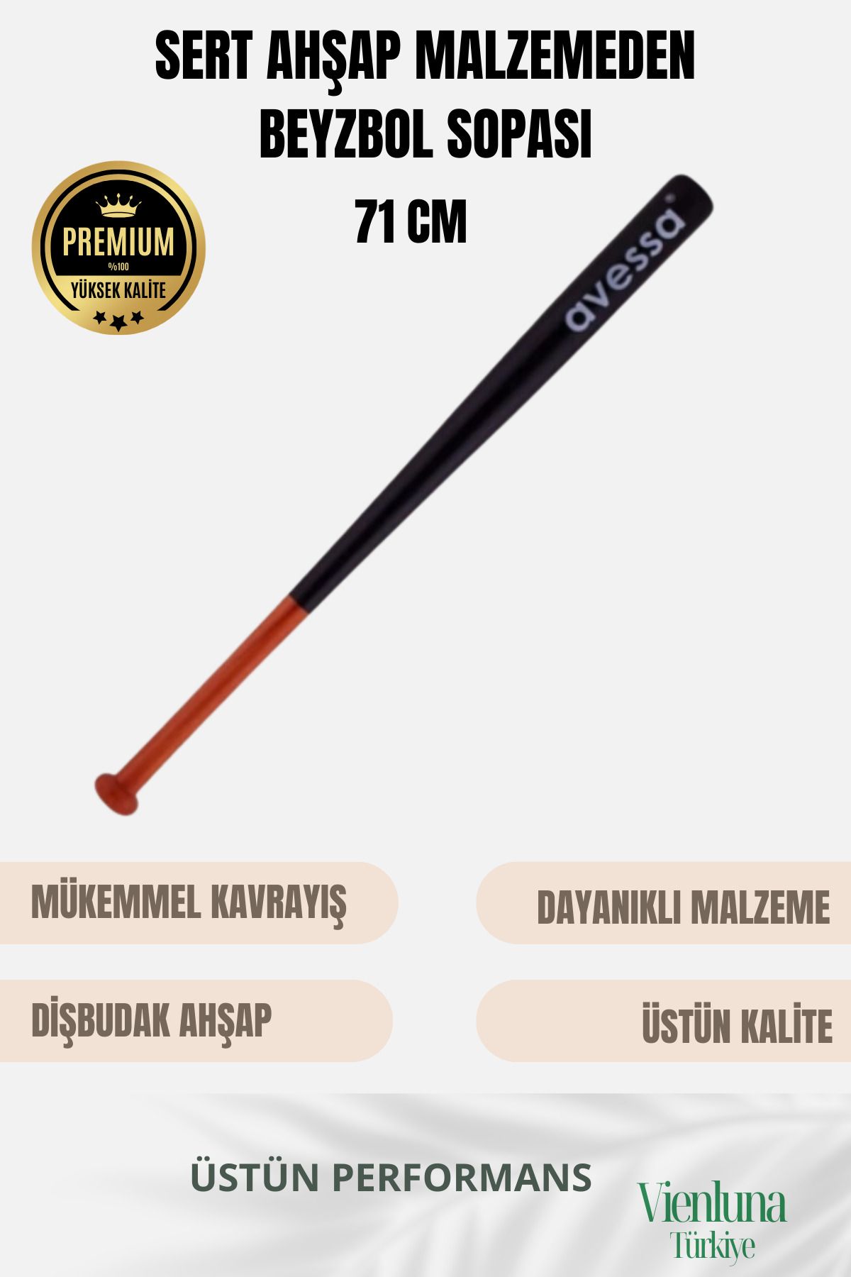 vienluna Premium Kalite Mükemmel Kavrayışlı Kırılmaz Ultra Dayanıklı Ahşap 28" Baseball Beyzbol Sopası 71 Cm