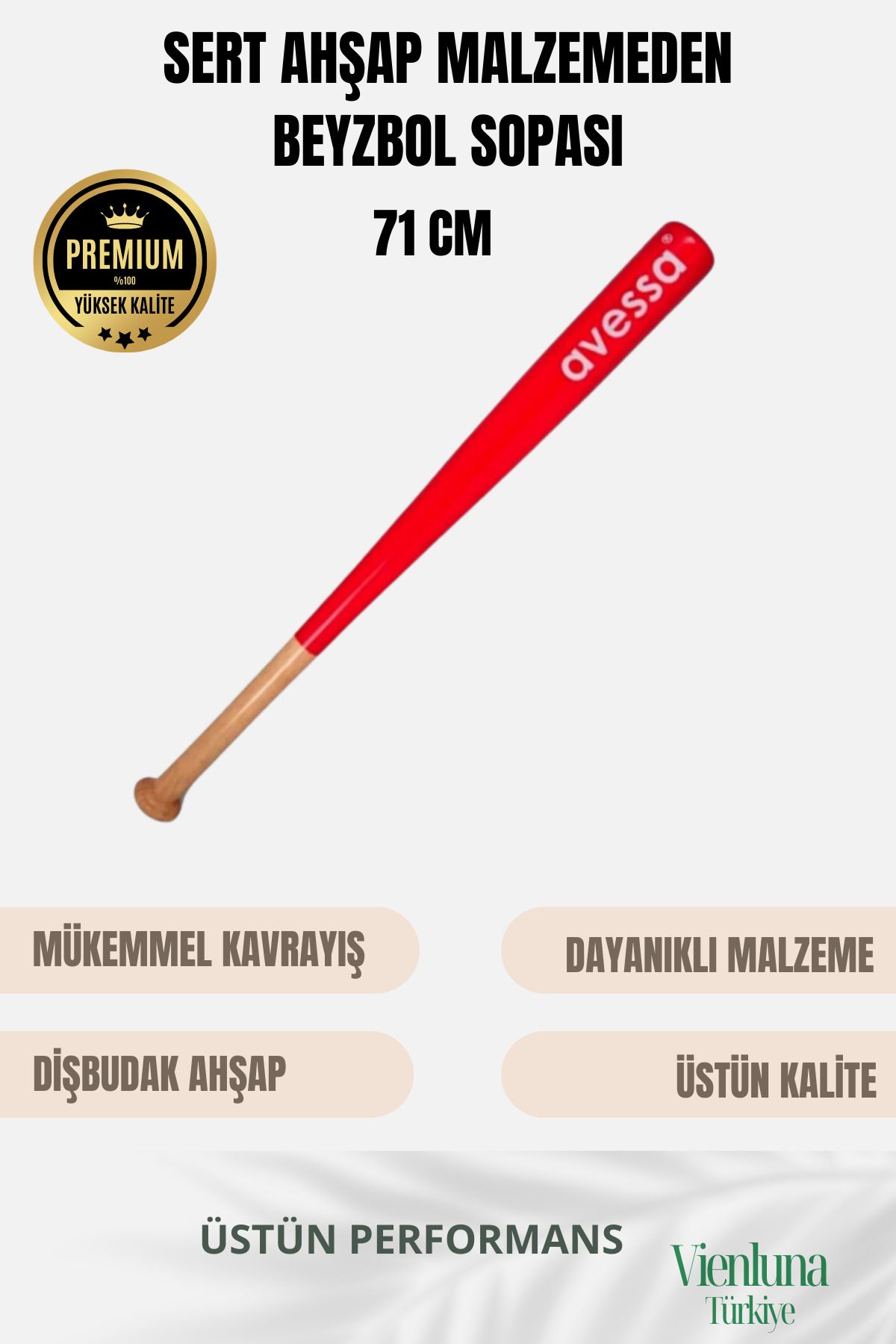 vienluna Premium Kalite Mükemmel Kavrayışlı Kırılmaz Ultra Dayanıklı Ahşap 28" Baseball Beyzbol Sopası 71 Cm