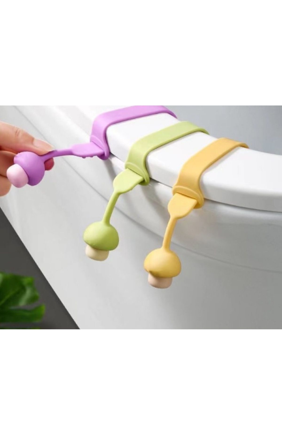 CNGZSHOP-Practical Silicone Hygienic Toilet Seat Lifting Apparatus - 3 Pieces of Mushroom Designed Toilet Seat Holder 4