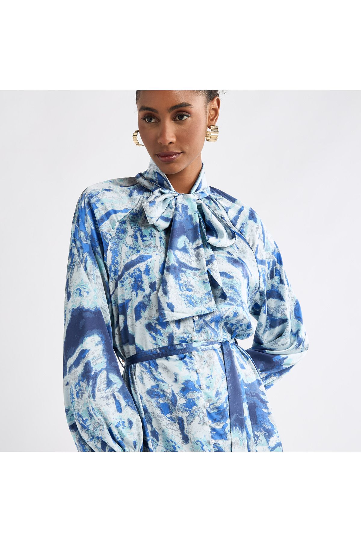 FAV-All-Over Print Shirt Dress with Long Sleeves and Flounce Hem 4