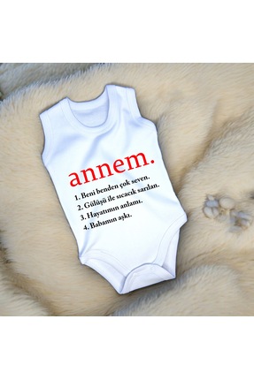 NRBEBE Organik Pamuk, Annem Baskılı, Sıfır Kol Çıt Çıtlı Bebek Atlet Zıbın Bo...