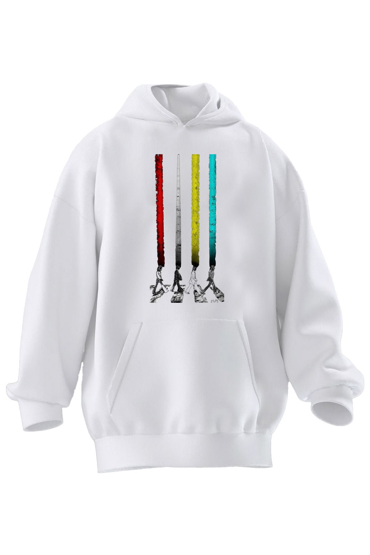 NMG TEKSTİL Hanorac Cu Glugă Unisex Din Bumbac Premium Alb Cu Puf De Drumeție Imprimat Cu 3 Fire Unisex - L