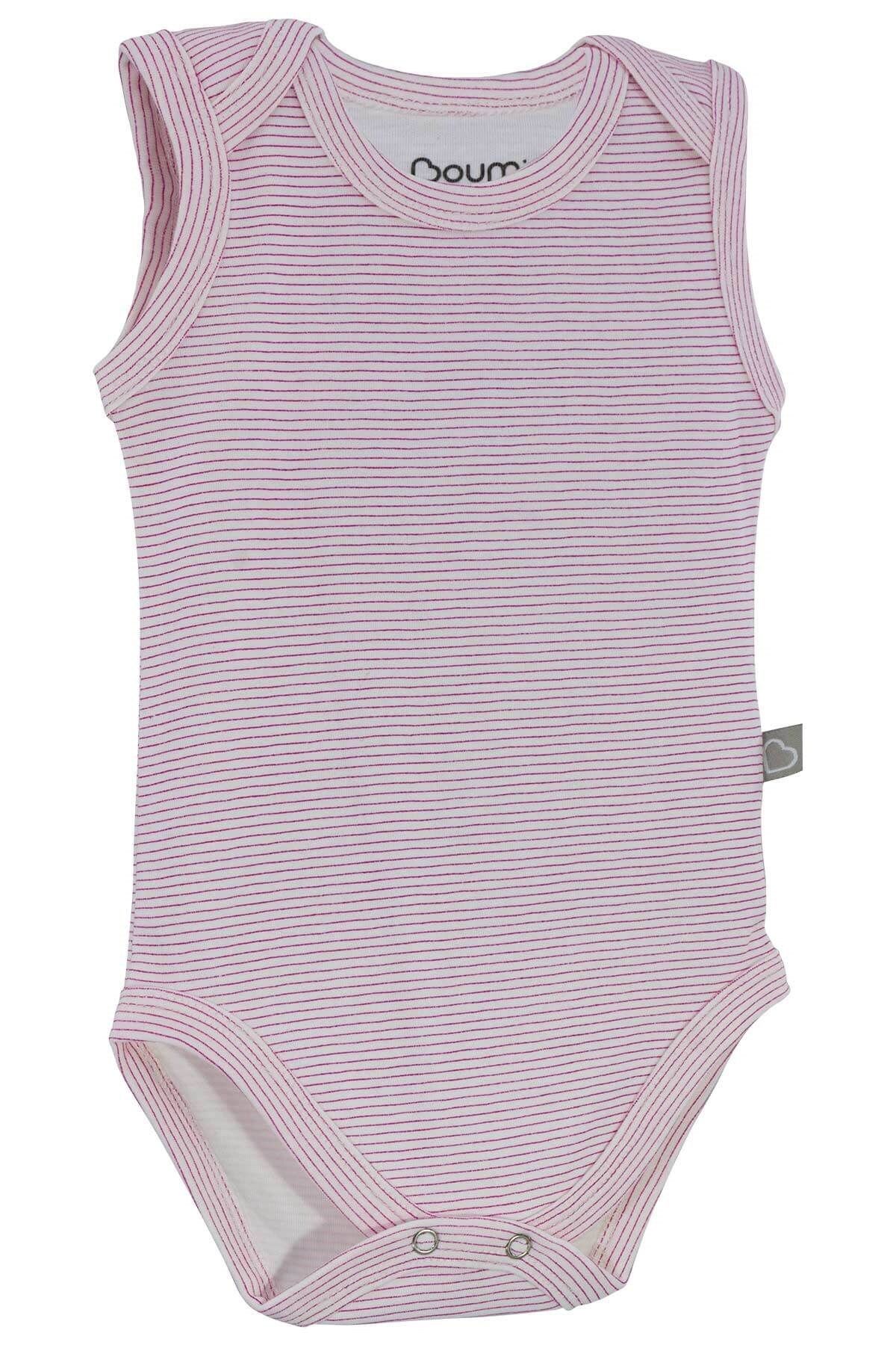 Boumini-Pink Striped Cotton Baby Body - Snap Fastener, Envelope Collar 0-36 Months 4