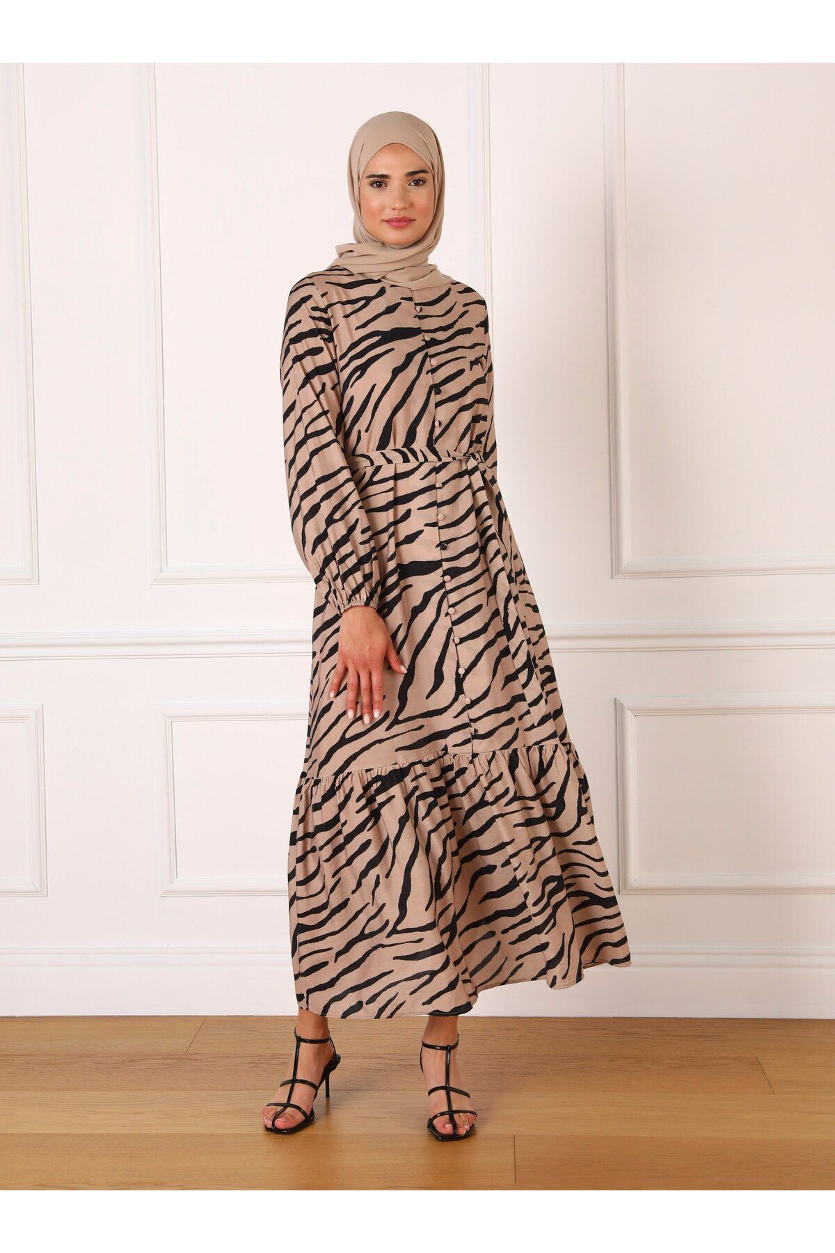 Refka-Beige Hijab Dress - Zebra Pattern, Refka 3