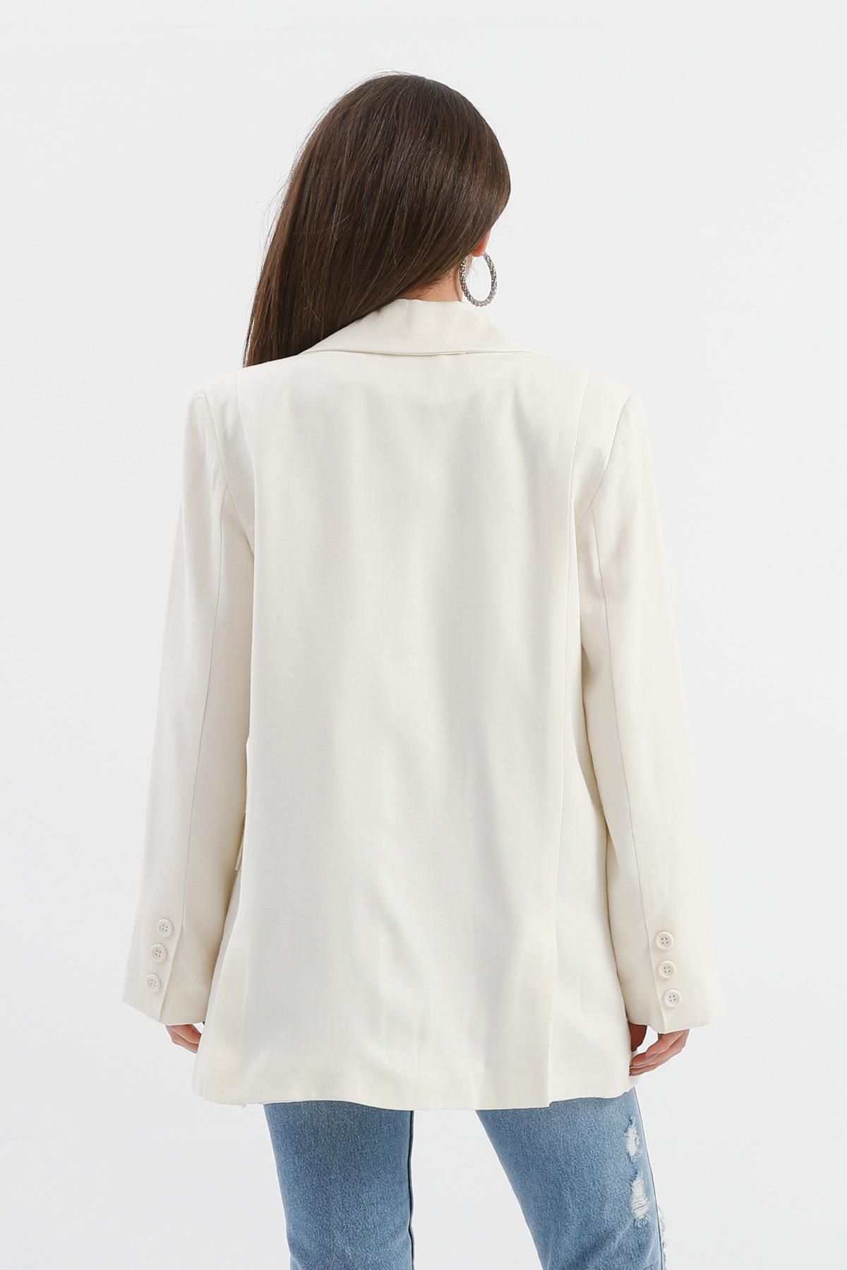 VAPUR TEKSTİL-Ecru Linen Jacket - Double Slit Back 5