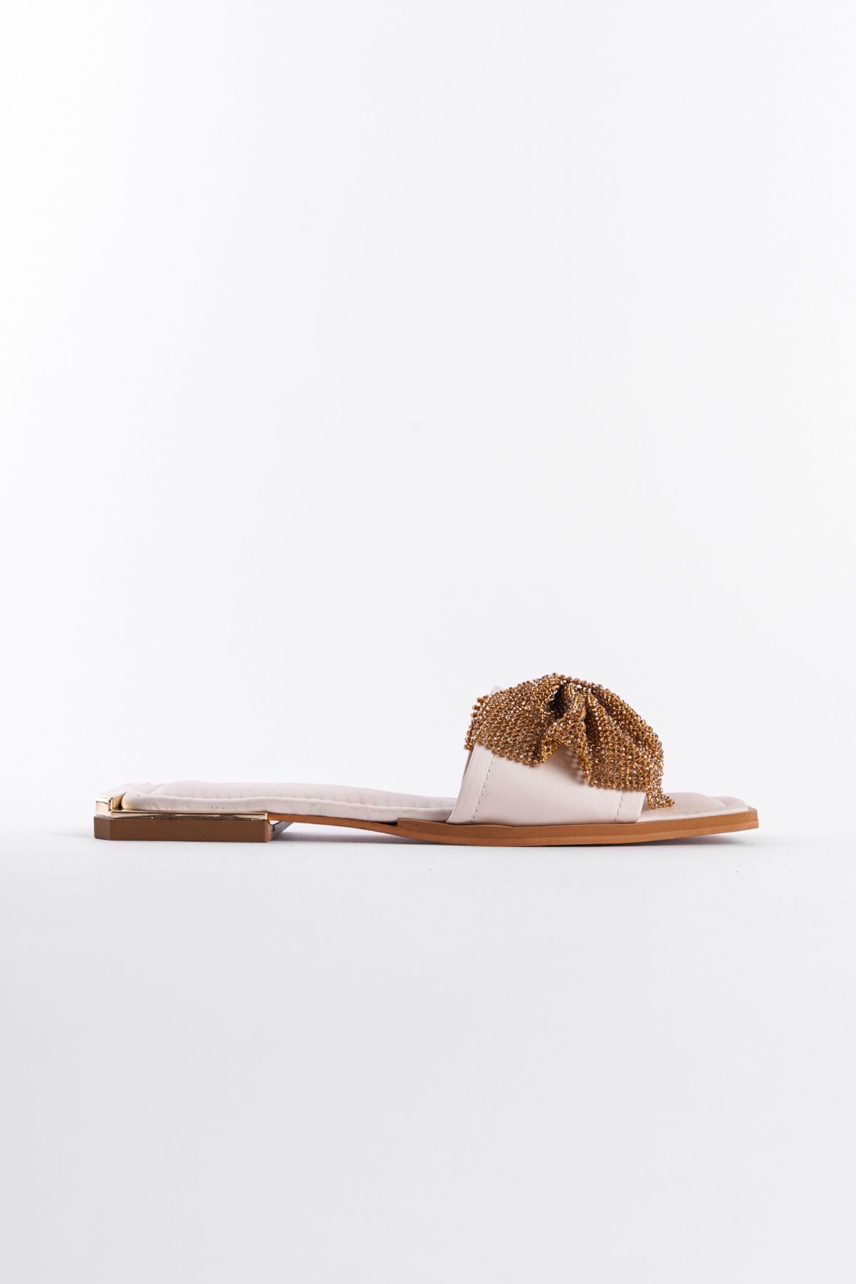 دمپایی نود زنانه پاشنه فلزی با ساتن بینی صاف Capone Outfitters