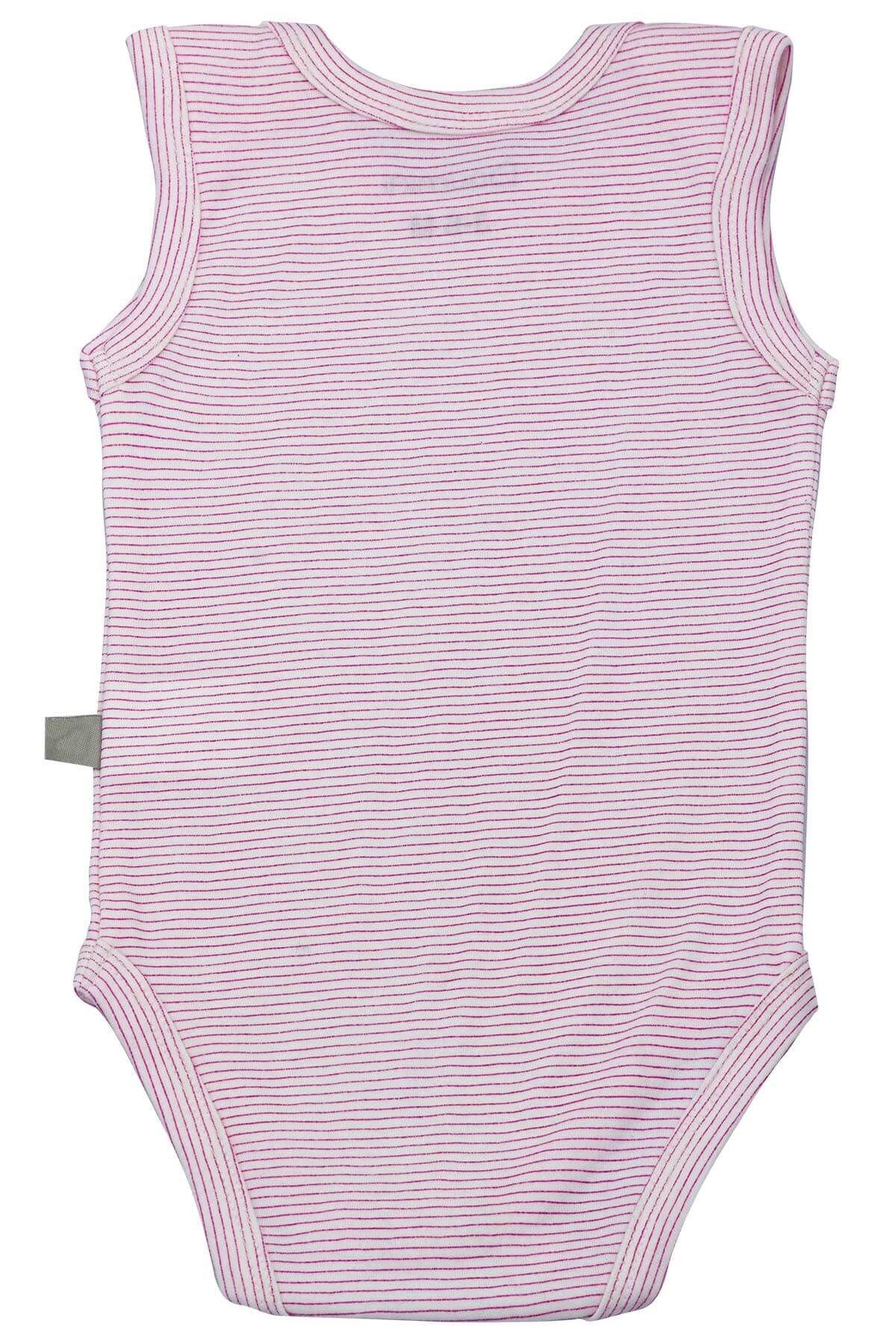 Boumini-Pink Striped Cotton Baby Body - Snap Fastener, Envelope Collar 0-36 Months 5