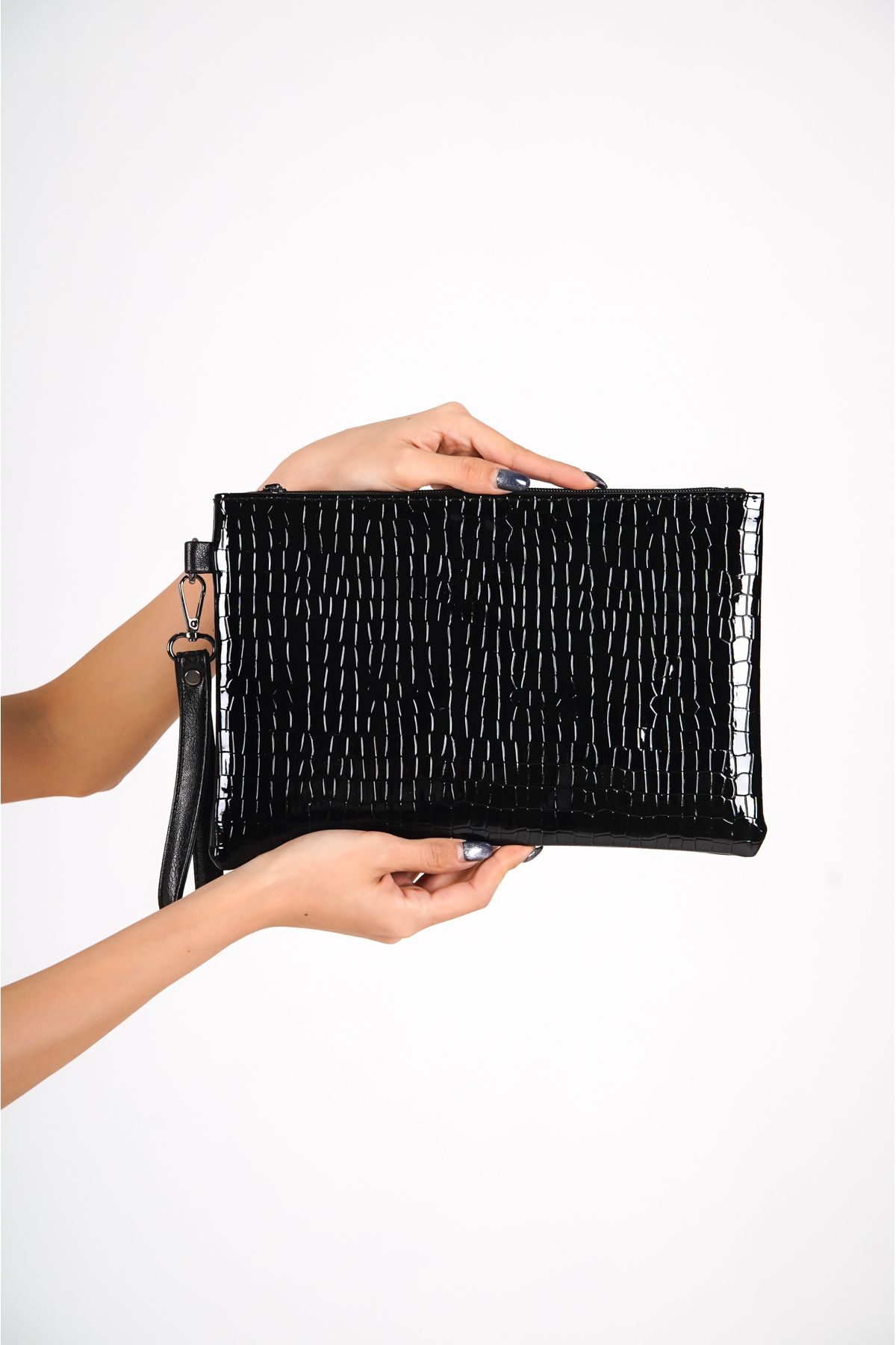 Capone Outfitters Rugan Kroko Desenli Paris Kadın Clutch Çanta