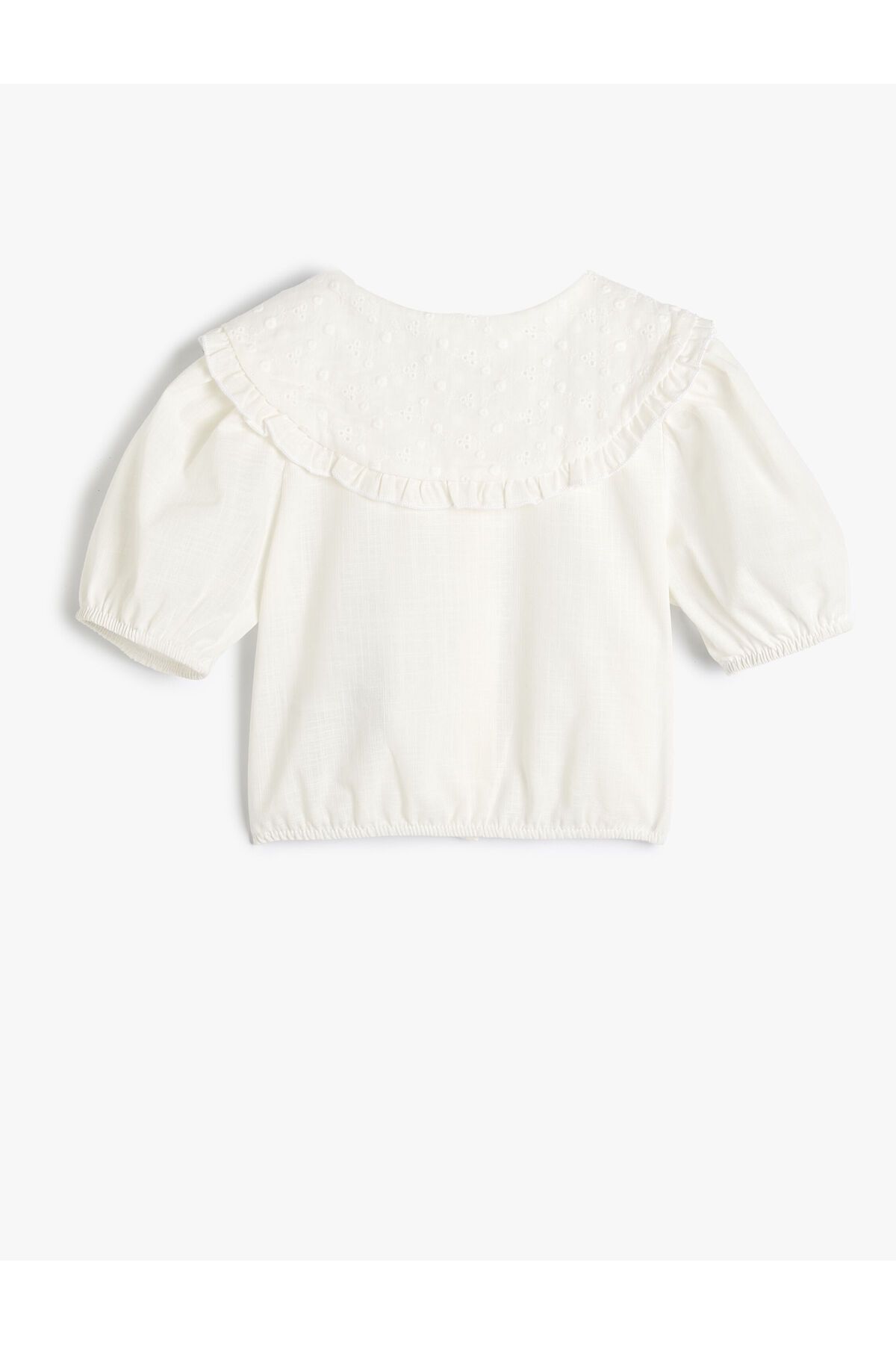 Koton-Cotton Oversize Crop Shirt - Wide Baby Collar and Balloon Sleeve 2