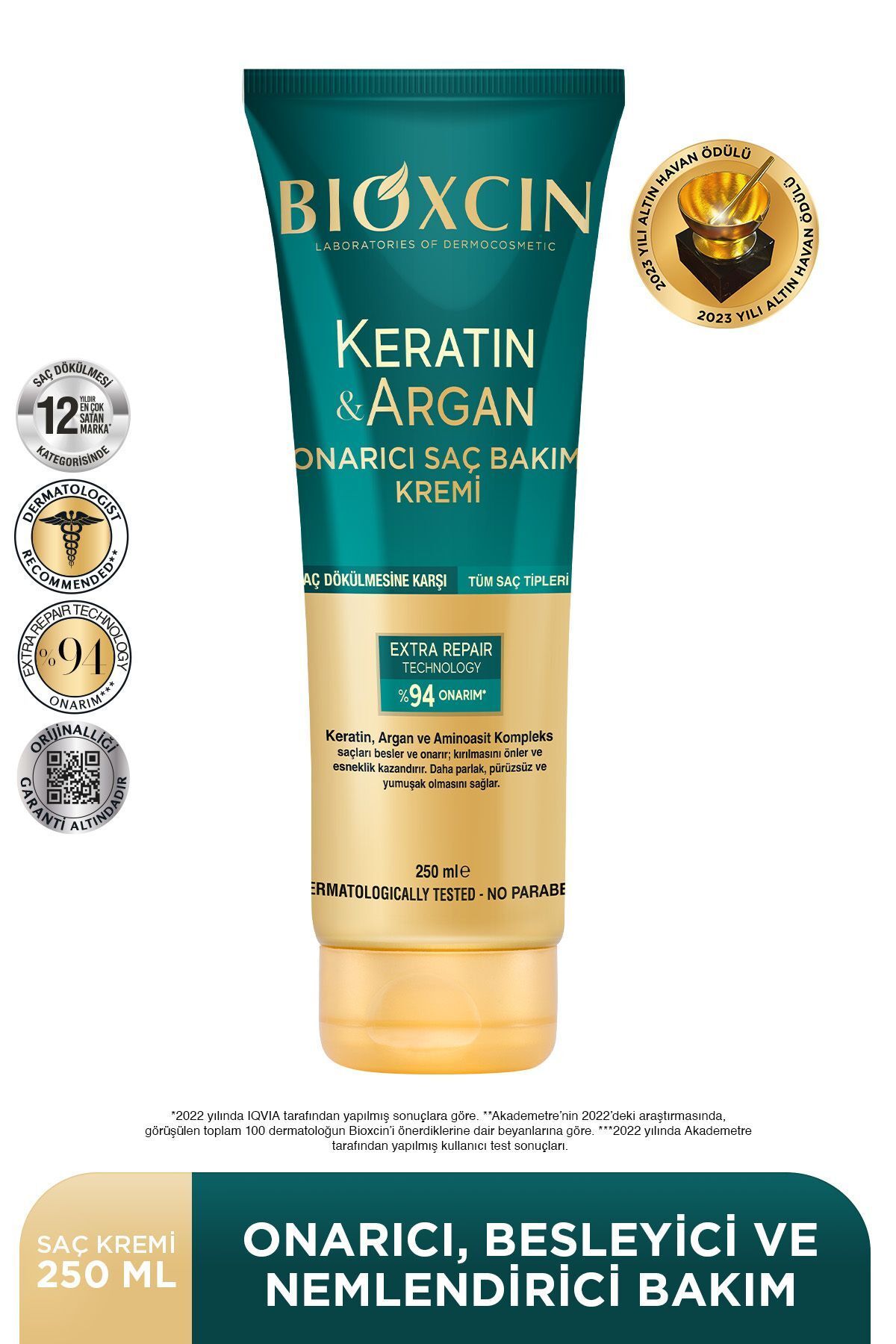 Bioxcin Keratin & Argan Onarıcı Saç Bakım Kremi 250 ml  - Yıpranmış Ve Hassas Saçlar