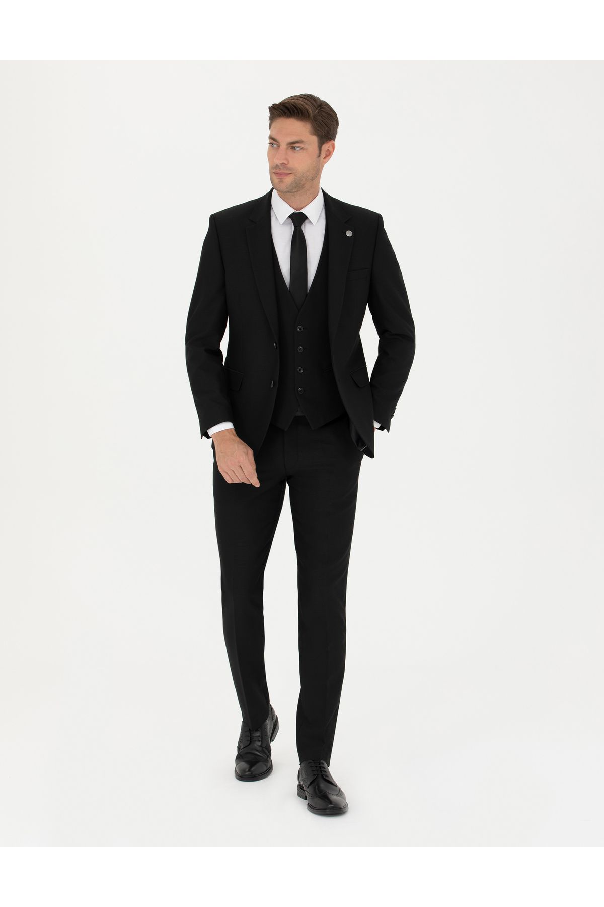 کت و شلوار جلیقه باریک مشکی 50276037-VR046 Pierre Cardin