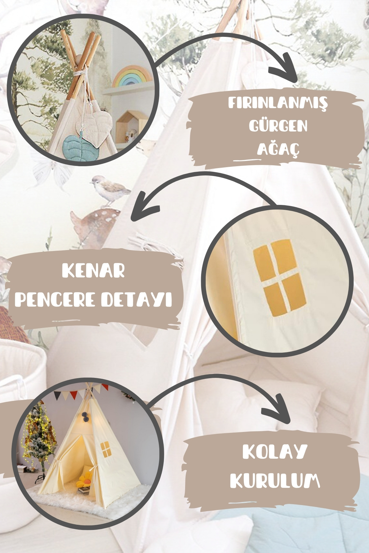 IRK Yıldız Şekilli Devrilmeyen Minderli Oyun Alanı Kızılderili Ahşap Direkli Geniş Oyun Çadırı fotoğrafı 2 (önizleme)