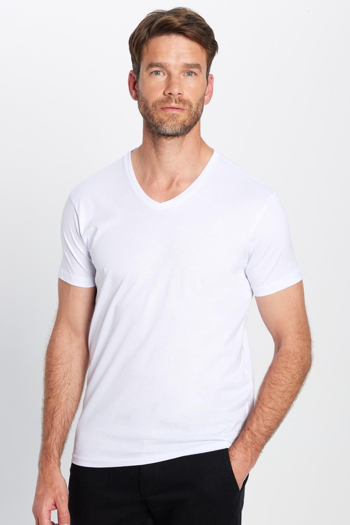 Tudors-Men's Slim Fit Slim Fit 100% Cotton Soft Textured White V-Neck T-Shirt 4