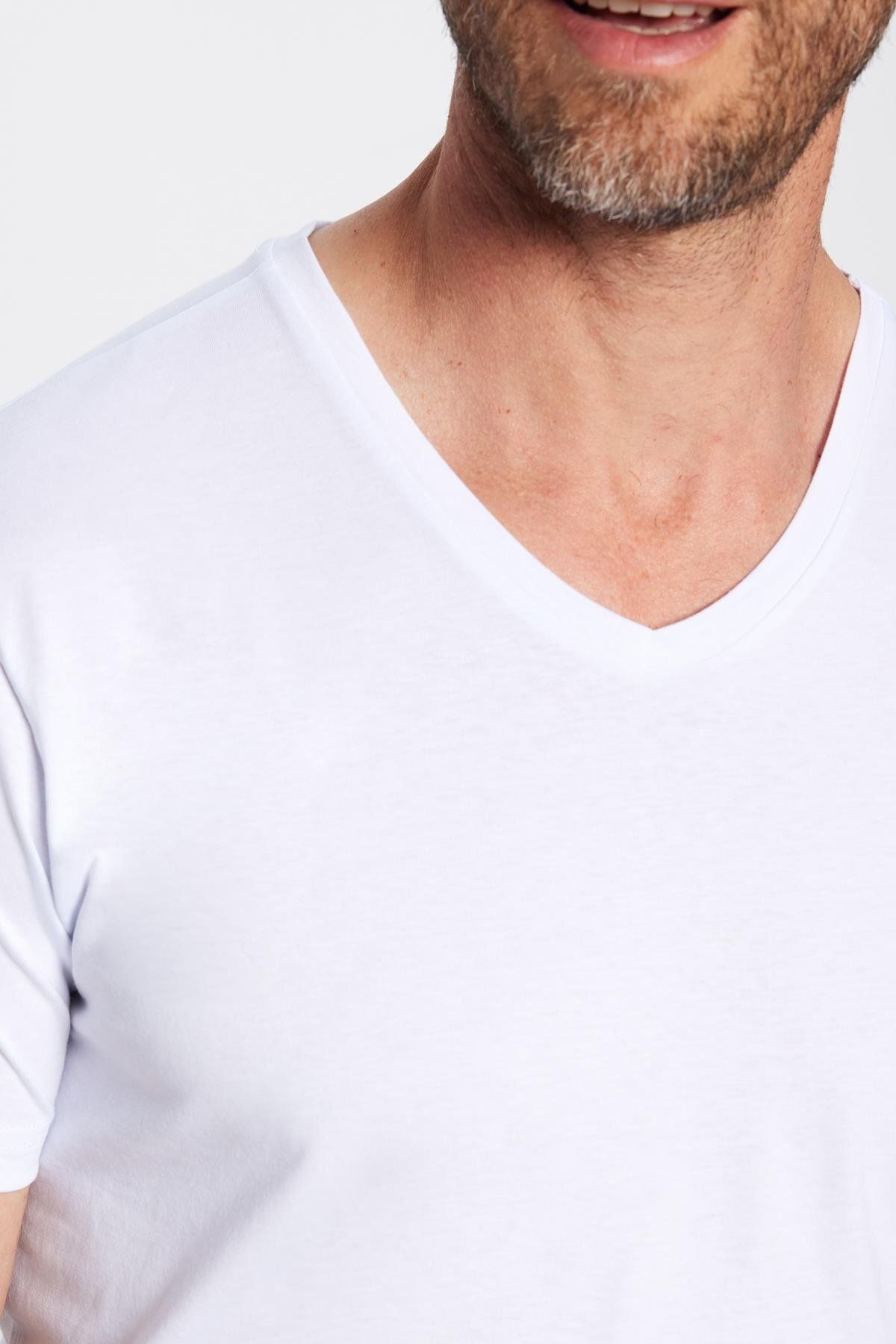 Tudors-Men's Slim Fit Slim Fit 100% Cotton Soft Textured White V-Neck T-Shirt 3