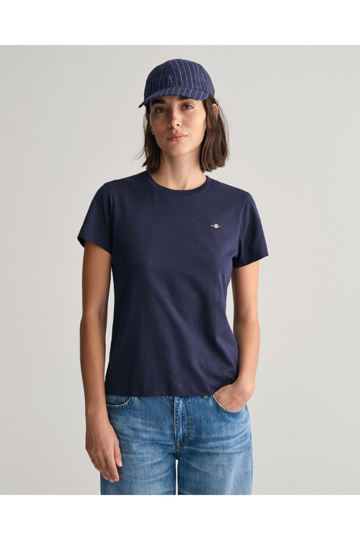 Gant Kadın Lacivert Regular Fit Bisiklet Yaka T-shirt