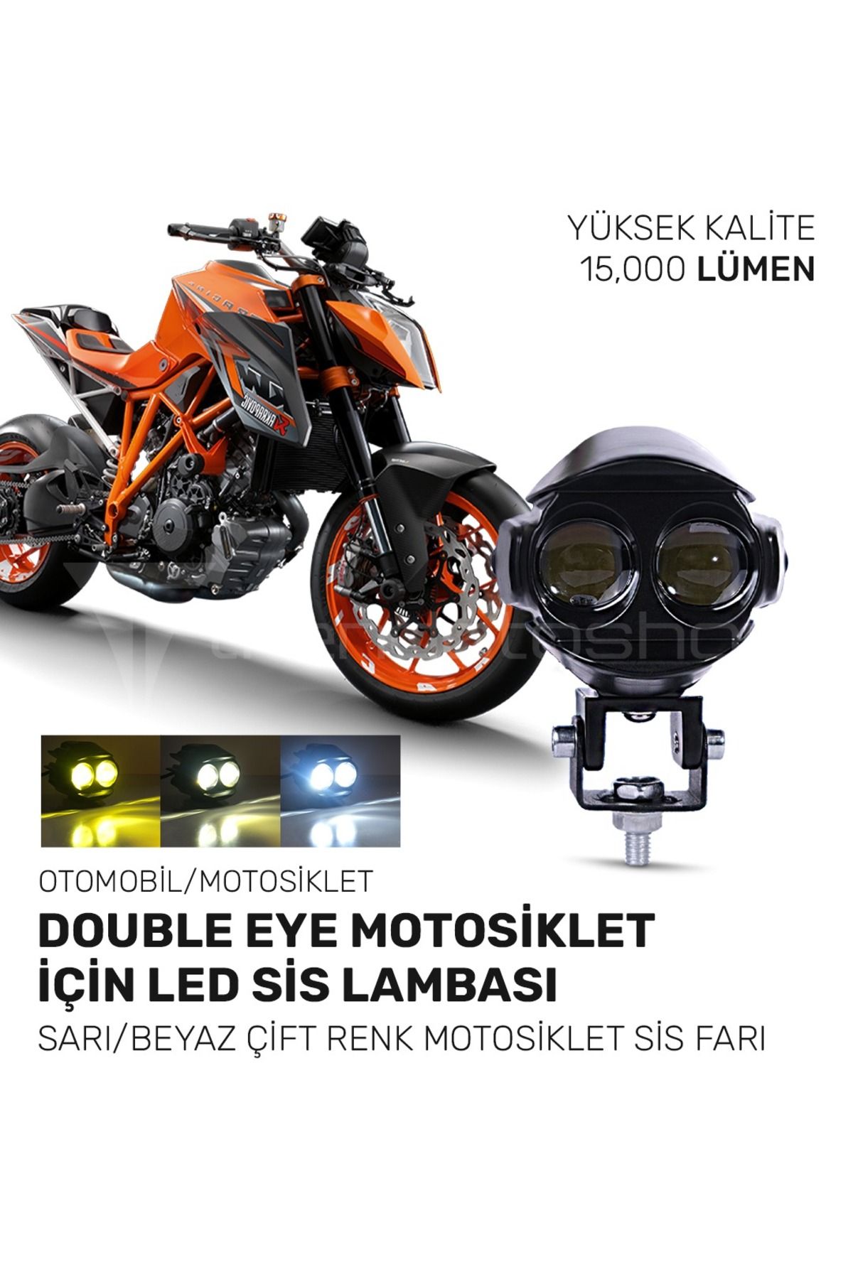 C9 Double Eye 15,000 Lümen Sarı/beyaz Çift Renk Motosiklet Sis Farı 1 Adet