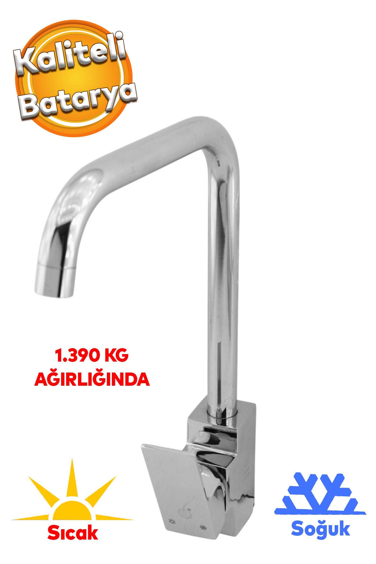 Badem10-1.390 kg Fountain Chrome Colored Quality Sink Faucet - Bathroom Kitchen Sink Faucet with Hot Cold Water Inlet 1