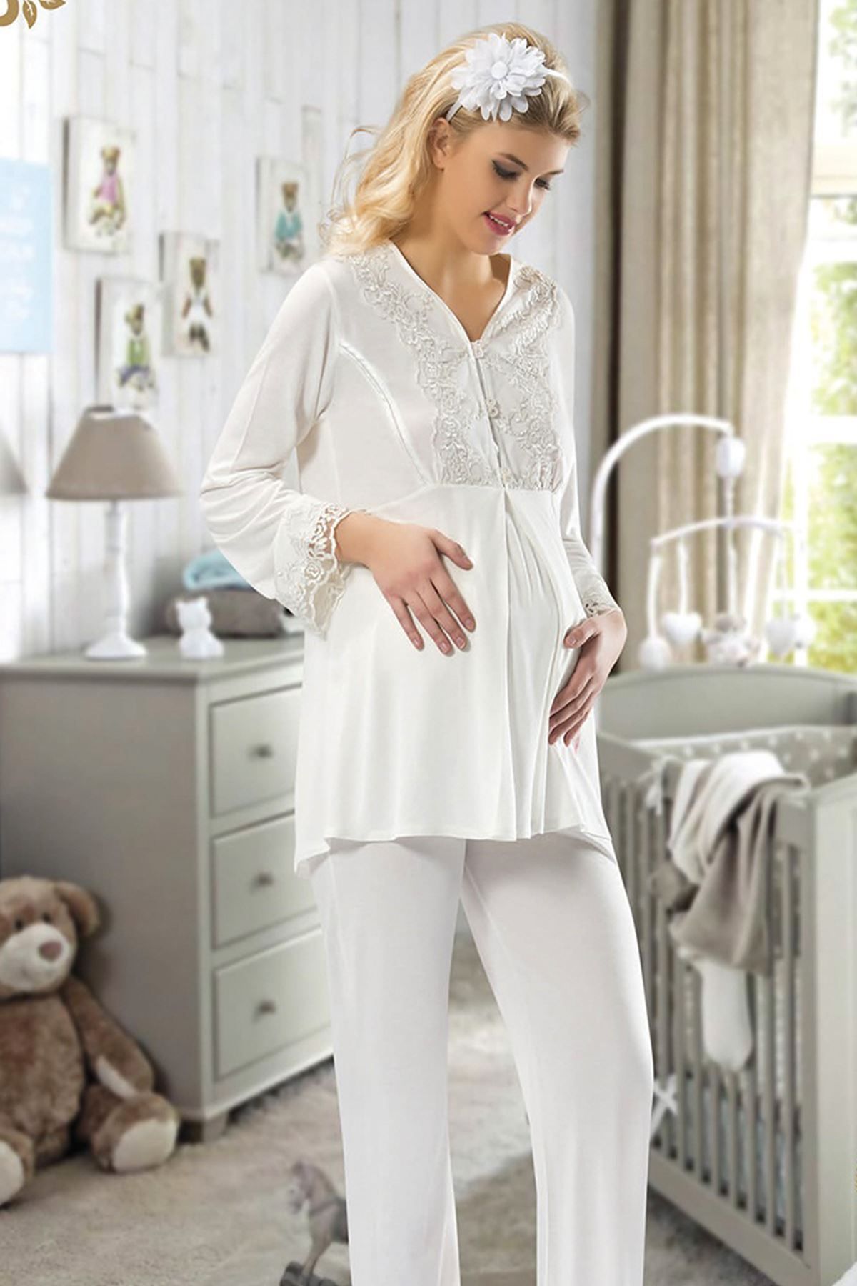 Sistina-Ecru Maternity (Puerperal) Pajama Set - 1604 - Size S 523130 1