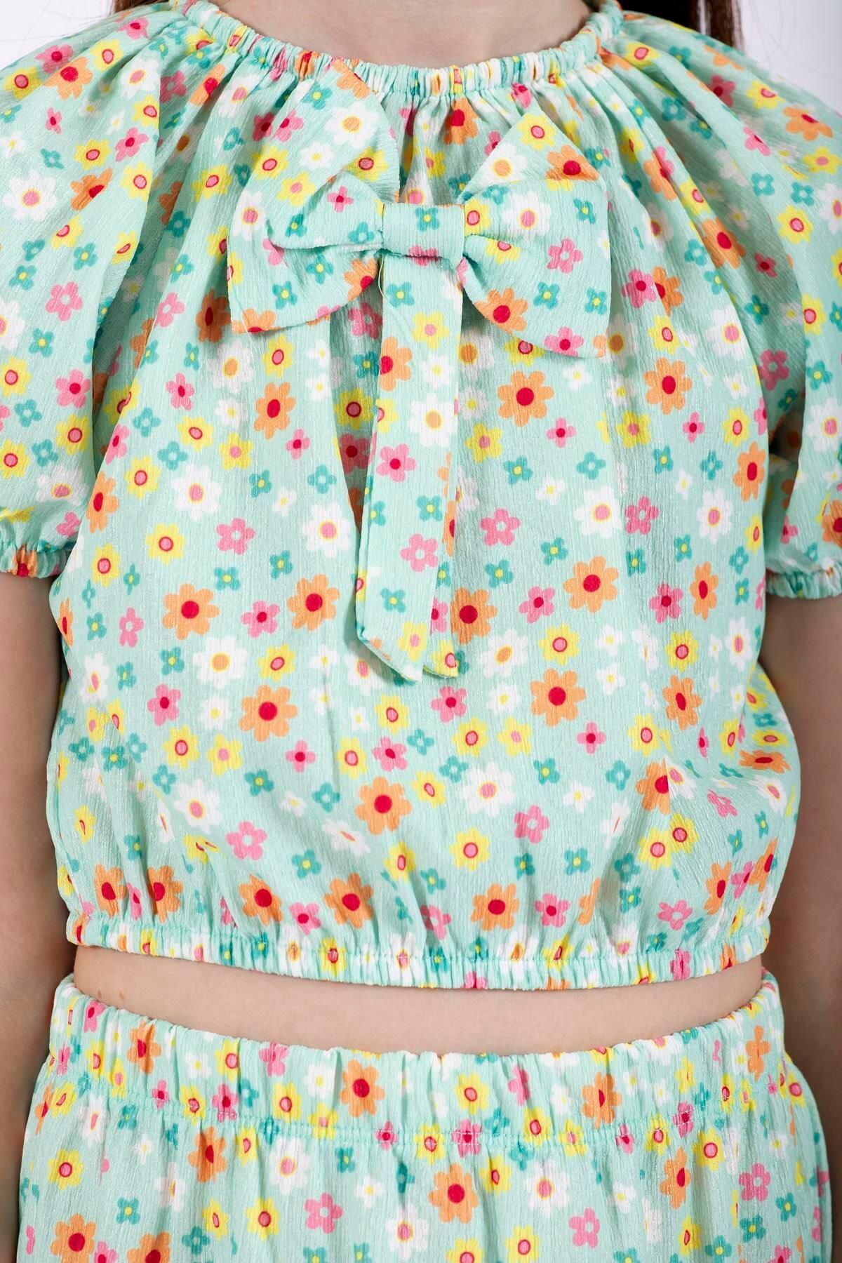 zepkids-Green Colored Girl's Skirt Set - Bow Detail 5