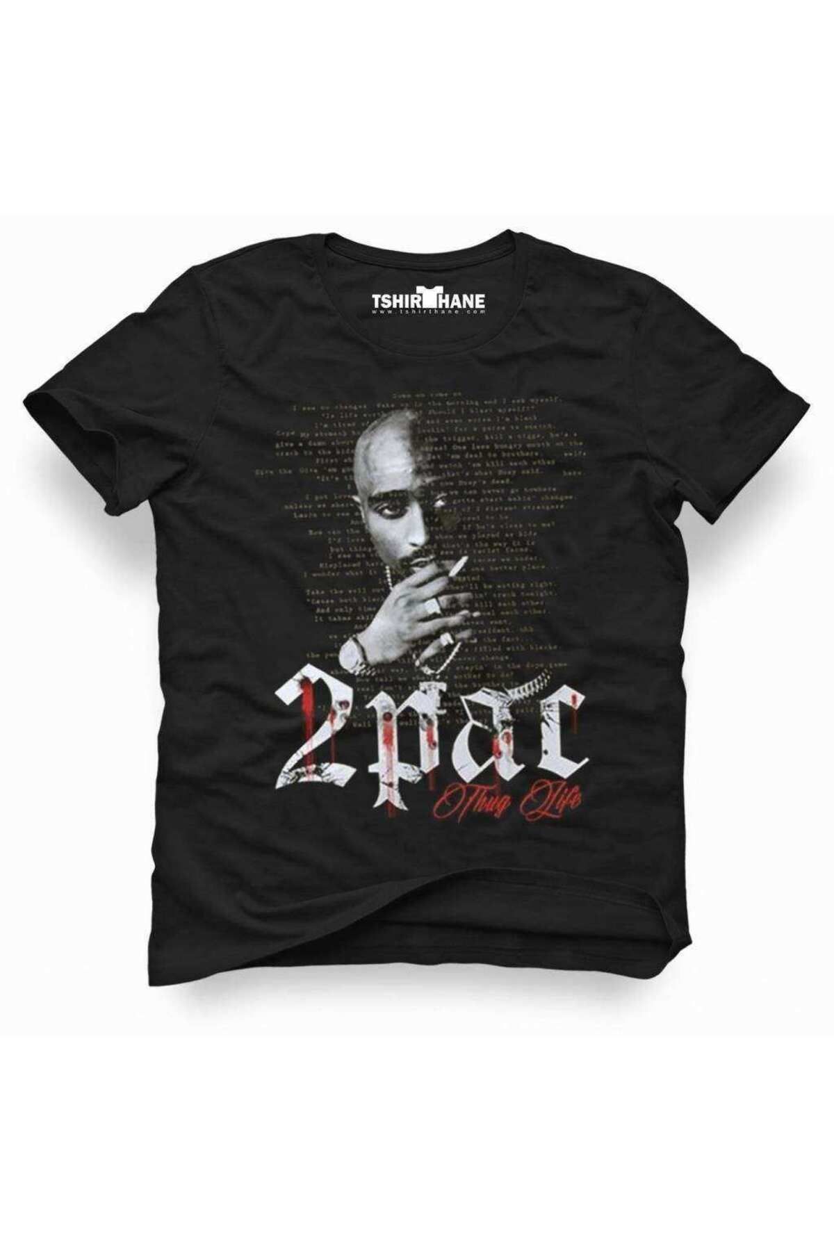Tshirthane-Tricou Slim Fit pentru bărbați 2pac Thug Life Hip-hop Rap Music Printed 1