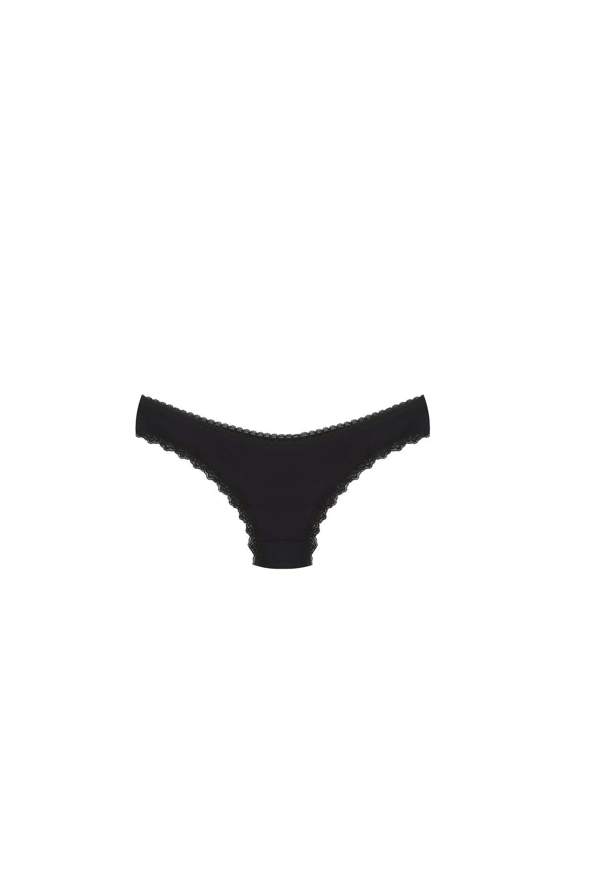 Akbeniz-Black Cotton 3-Piece Thong Panties Set - 40251 2