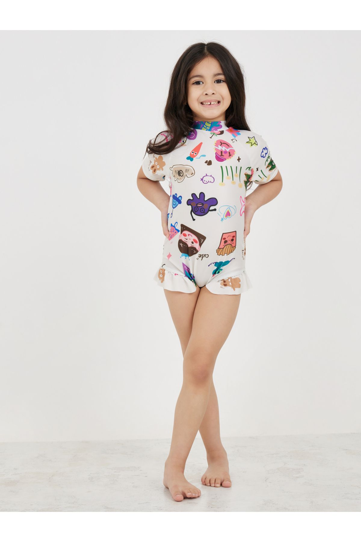 Styli-Cartoon Print High Neck Swimsuit 1