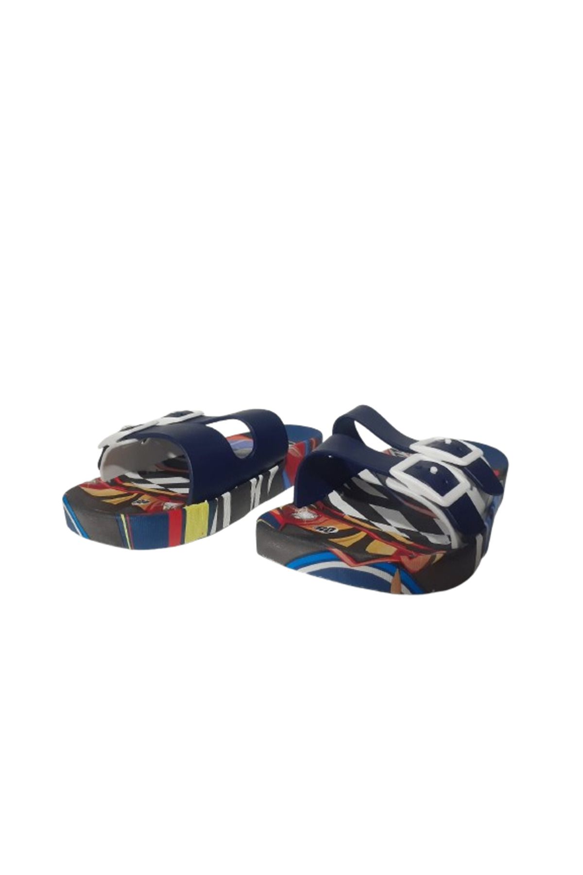 GEZER-Boy's White-Navy Blue Car Figured Non-Slip Sole Daily Slippers Gzerr585-0 2