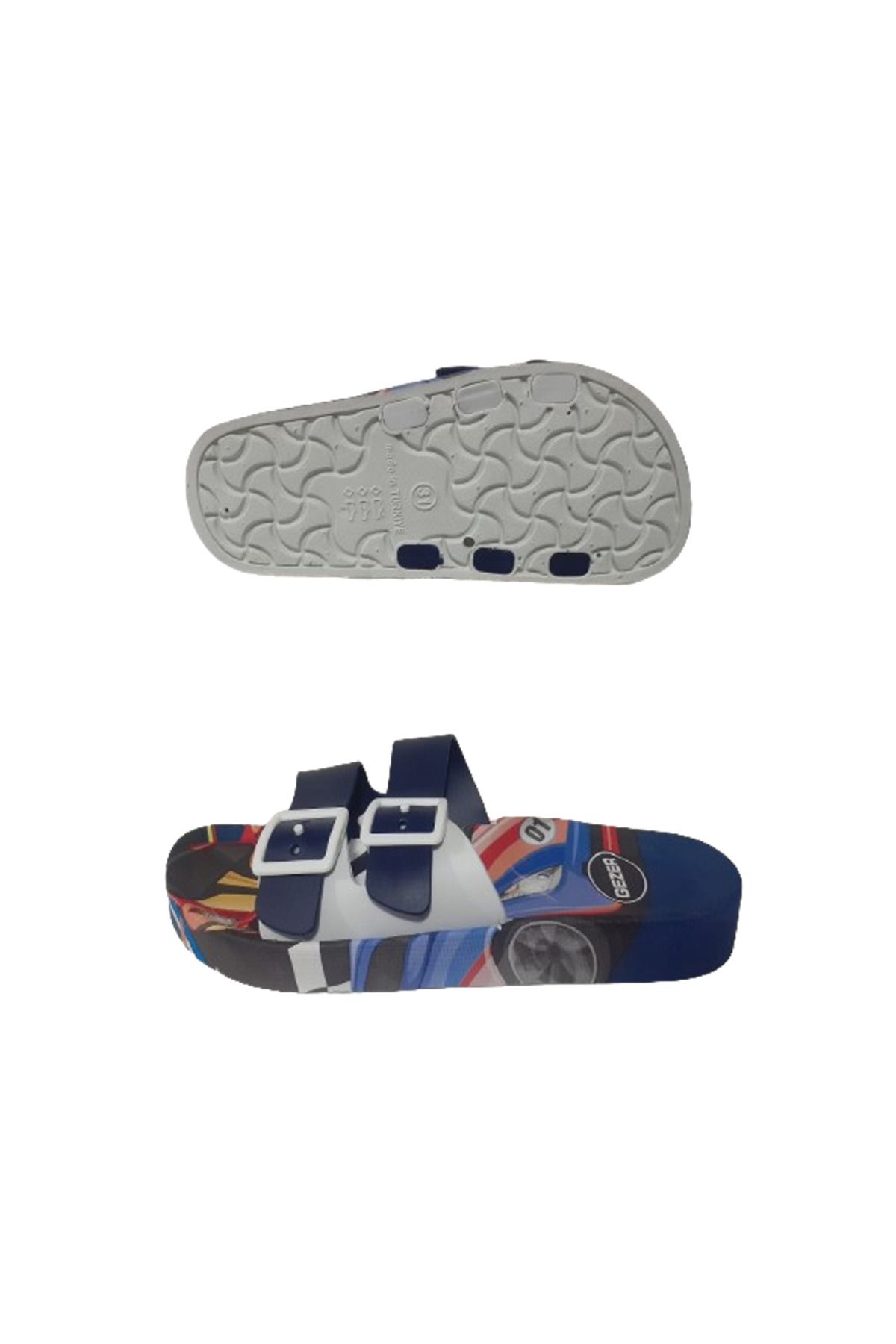 GEZER-Boy's White-Navy Blue Car Figured Non-Slip Sole Daily Slippers Gzerr585-0 5