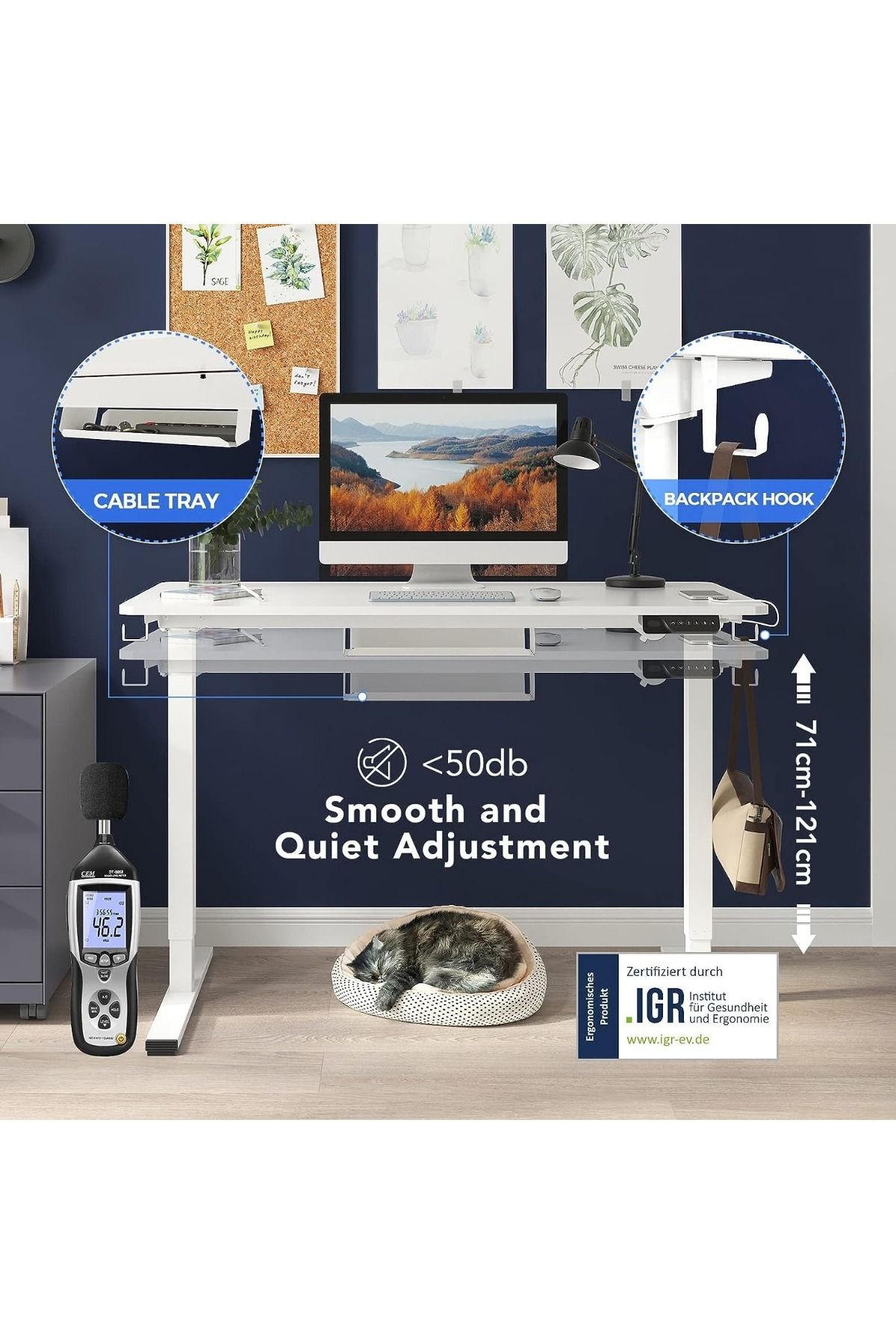 Mahmayi-Flexispot Plus Electric Height-Adjustable Desk with Charging Sockets with Table Top - White 4