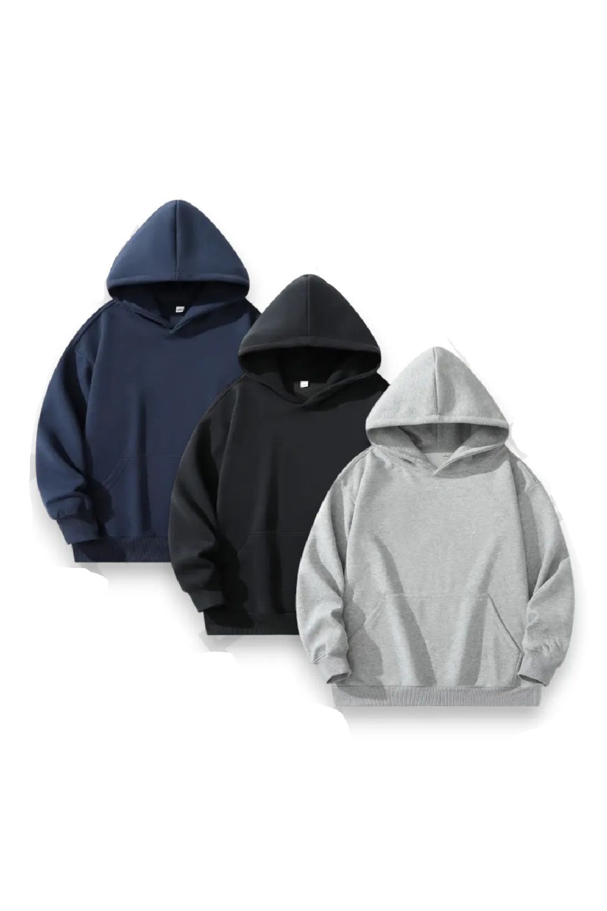 makiteks-Unisex 3-Piece Black Gray Navy Blue Hooded Kangaroo Pocket Oversize Sweatshirt 1