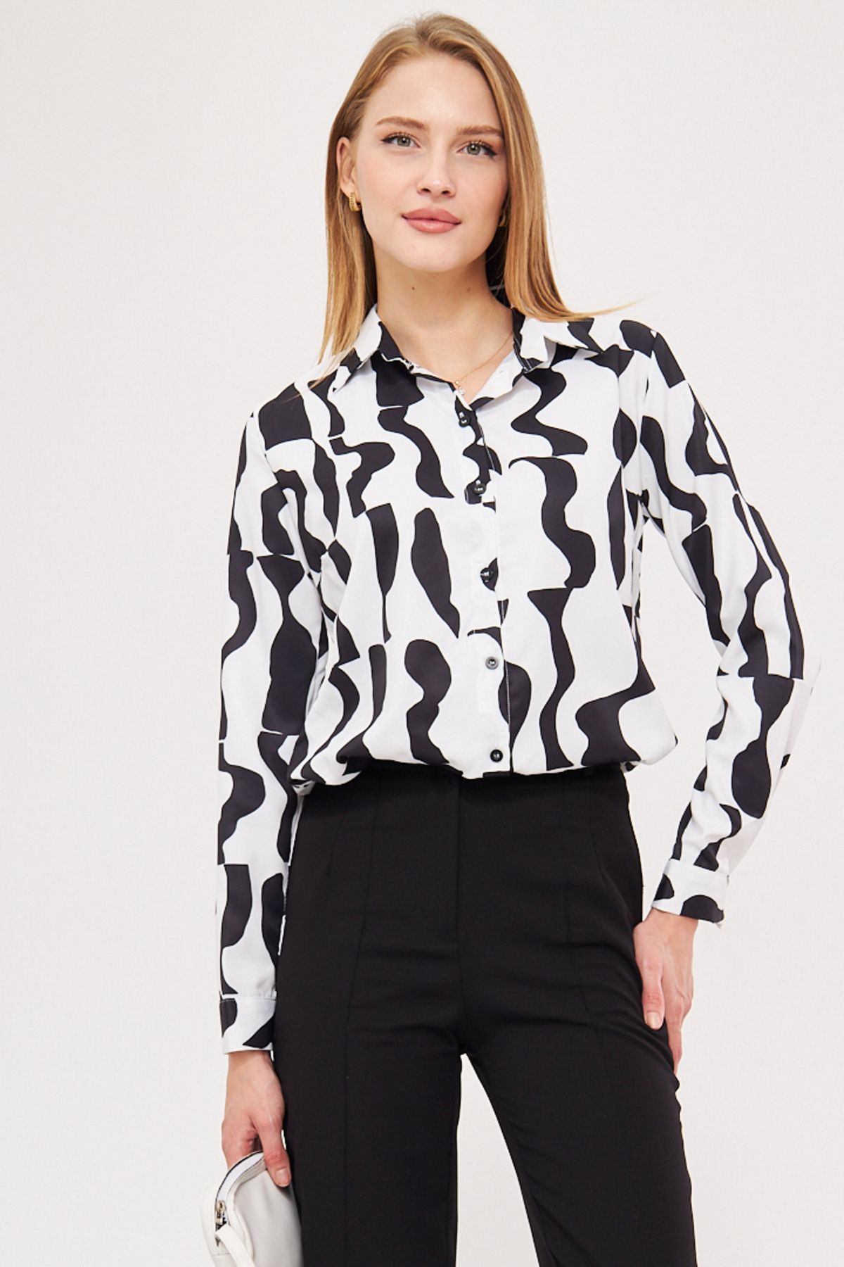 armonika-Women's White Patterned Long Sleeve Shirt ARM-24K001017 1