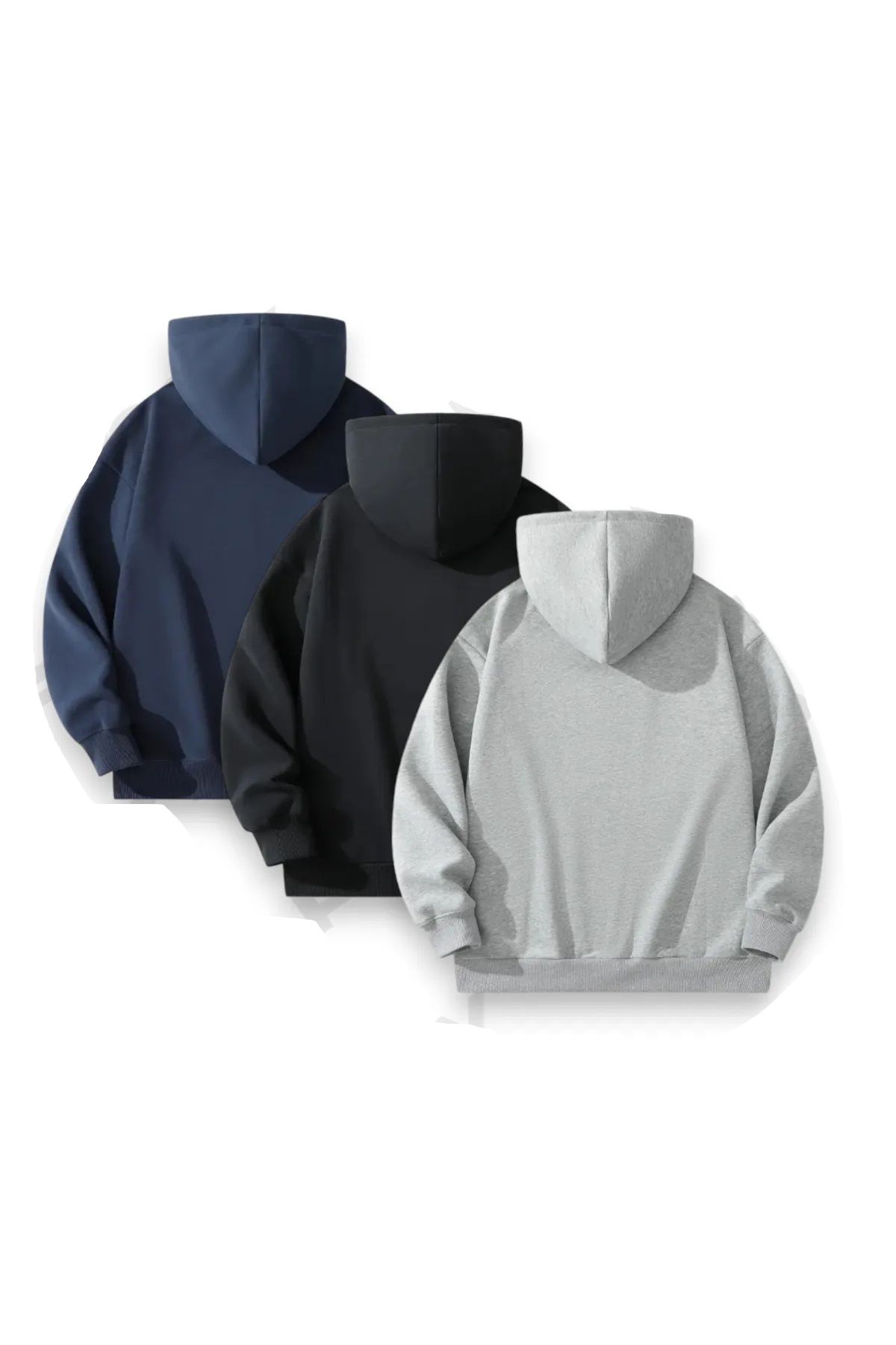 makiteks-Unisex 3-Piece Black Gray Navy Blue Hooded Kangaroo Pocket Oversize Sweatshirt 2