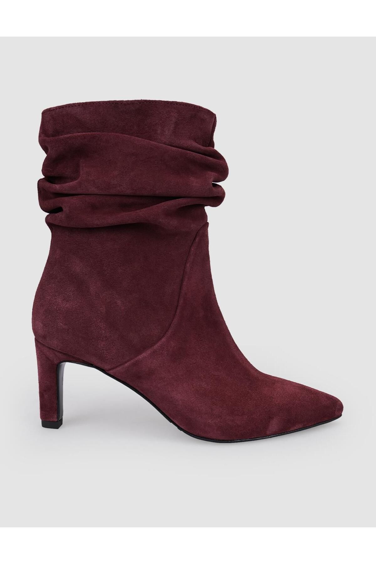 Cabani-100% Genuine Leather Burgundy Suede Women's Heeled Boots 1