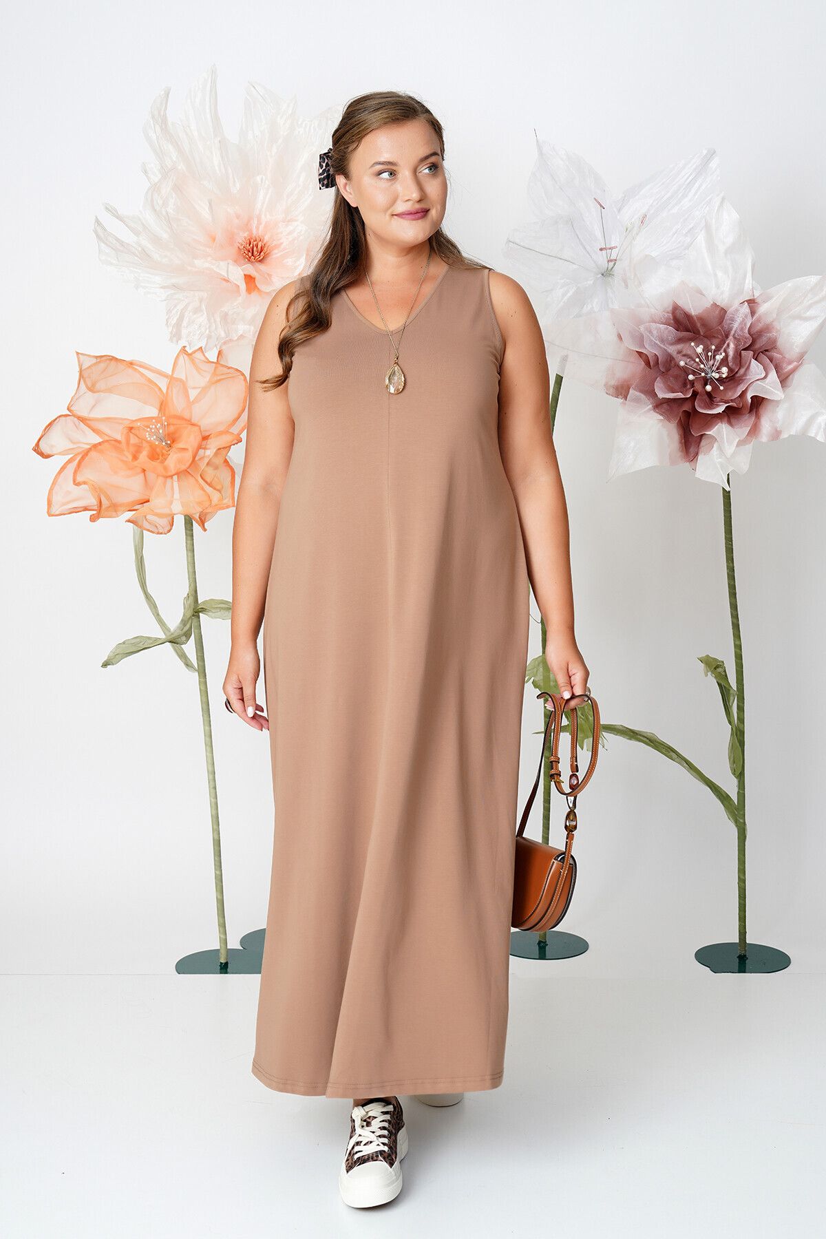Büyük Moda-Rochie confortabilă din bumbac lungă din bumbac pieptănat 2