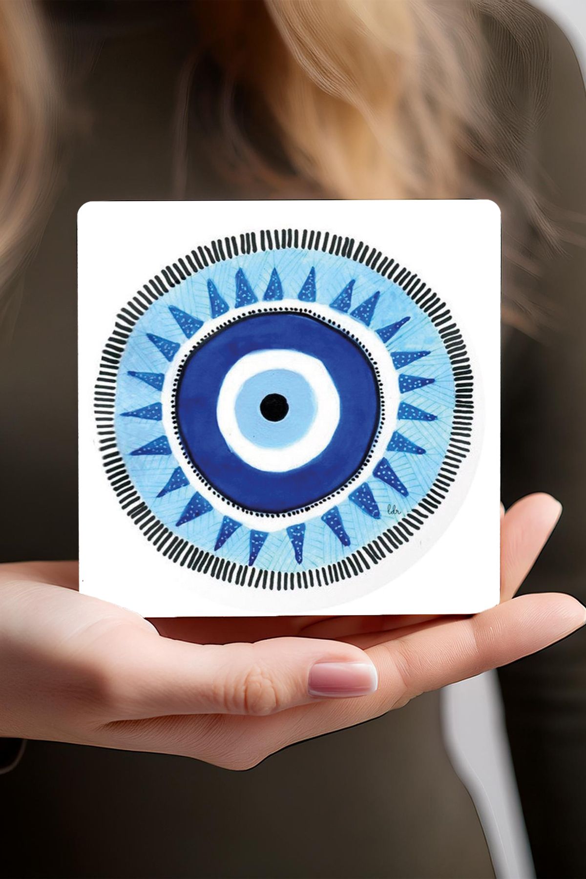 Pinecone-Evil Eye, Hand of Mother Fatma (HAMSA), Shahmaran, Pomegranate Tree Stone Coasters Set of 4 10x10cm 4