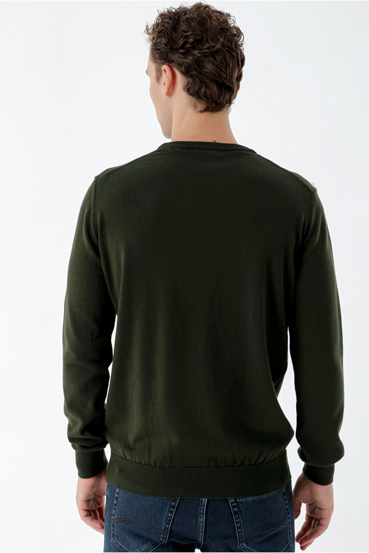 Morven-Плетено яке в цвят каки Basic Dynamic Fit Relaxed Cut с кръгло деколте в подаръчна кутия 7