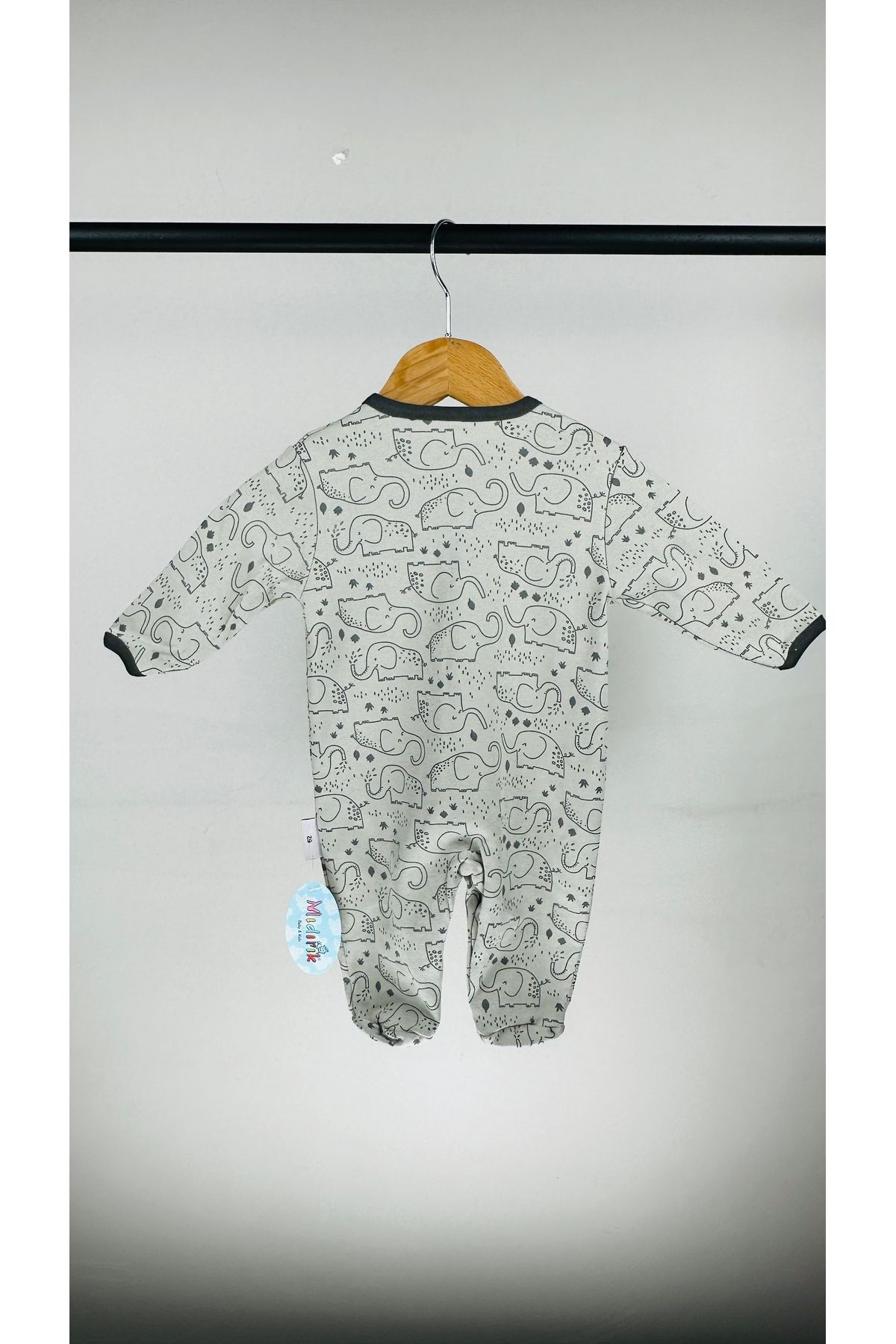 Mıdırık-Elephant Patterned Snap Cotton Baby Jumpsuit 3