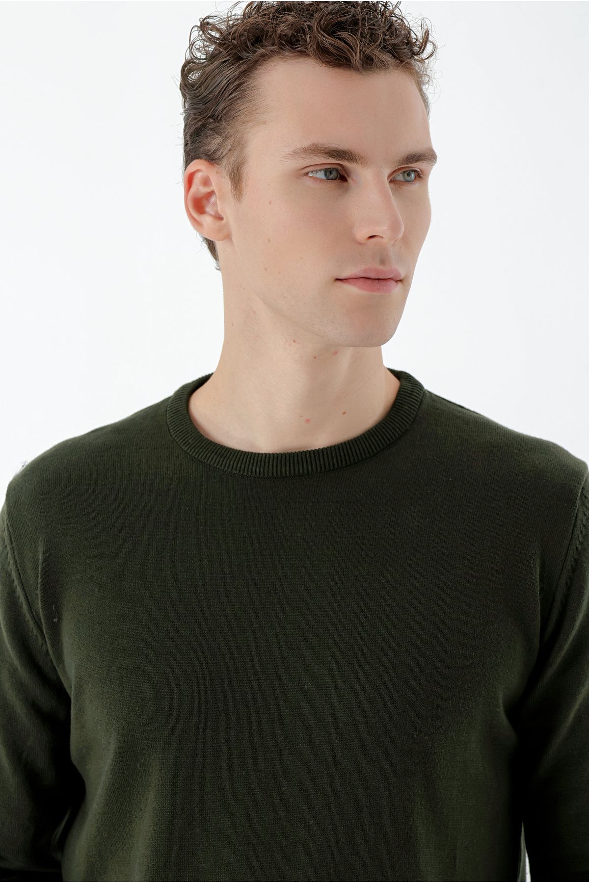 Morven-Плетено яке в цвят каки Basic Dynamic Fit Relaxed Cut с кръгло деколте в подаръчна кутия 5