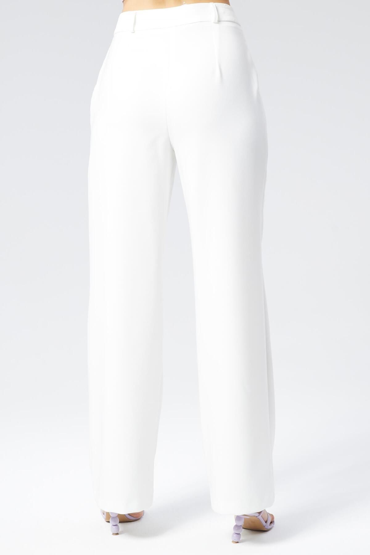 Appleline-White Classic Fabric - Wide Leg and Pocket Women's Trousers 6